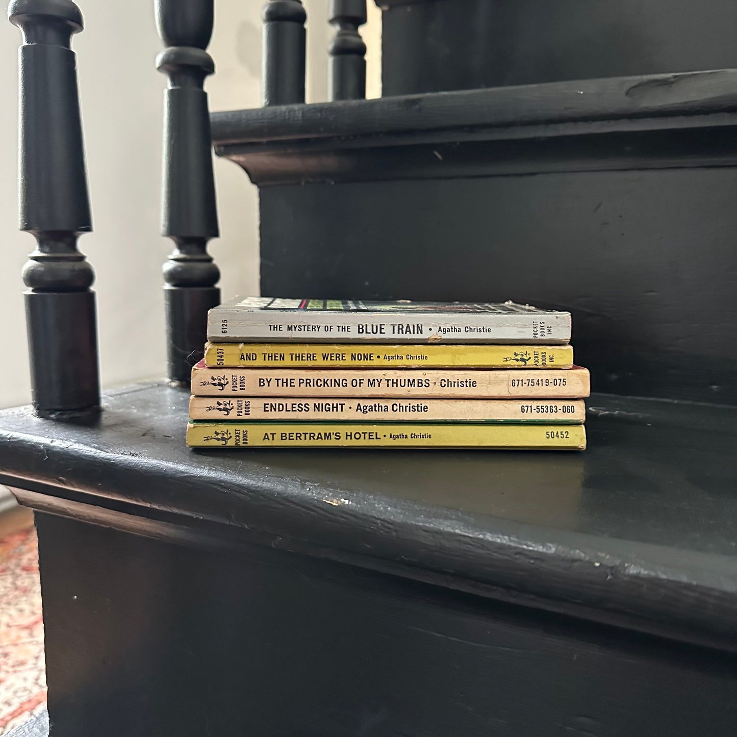 A Stack of 5 Vintage Agatha Christie Pocket Books Paperbacks