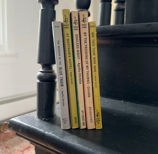 A Stack of 5 Vintage Agatha Christie Pocket Books Paperbacks