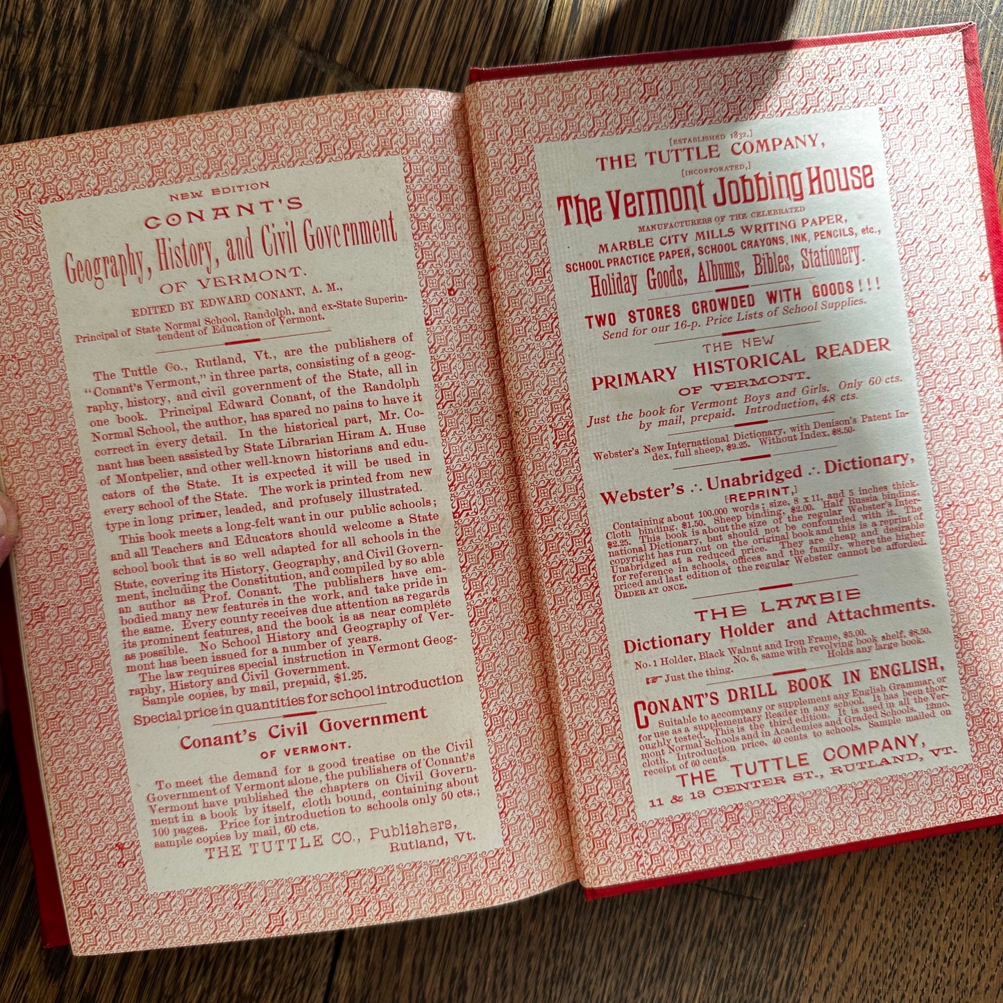 1895 Vermont Historical Reader for Primary Schools by Edward Conant — Illustrated VT Geography & Civil Government Antique Schoolbook