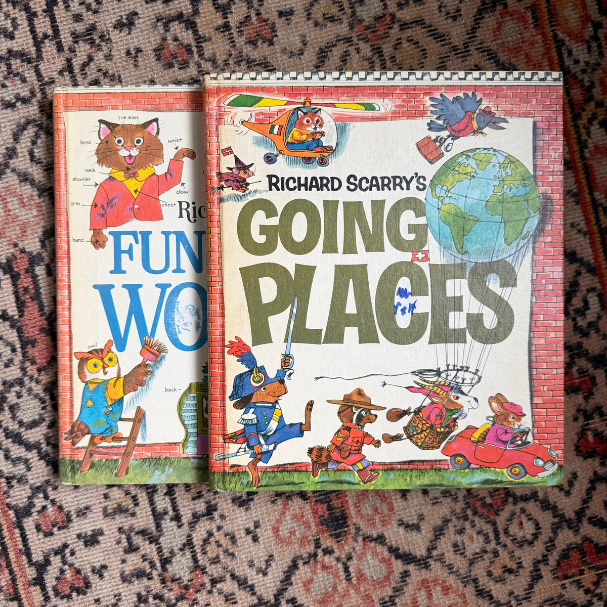 Richard Scarry Books Set of 2, Going Places & Fun with Words, 1971 Look & Learn Library, Golden Press