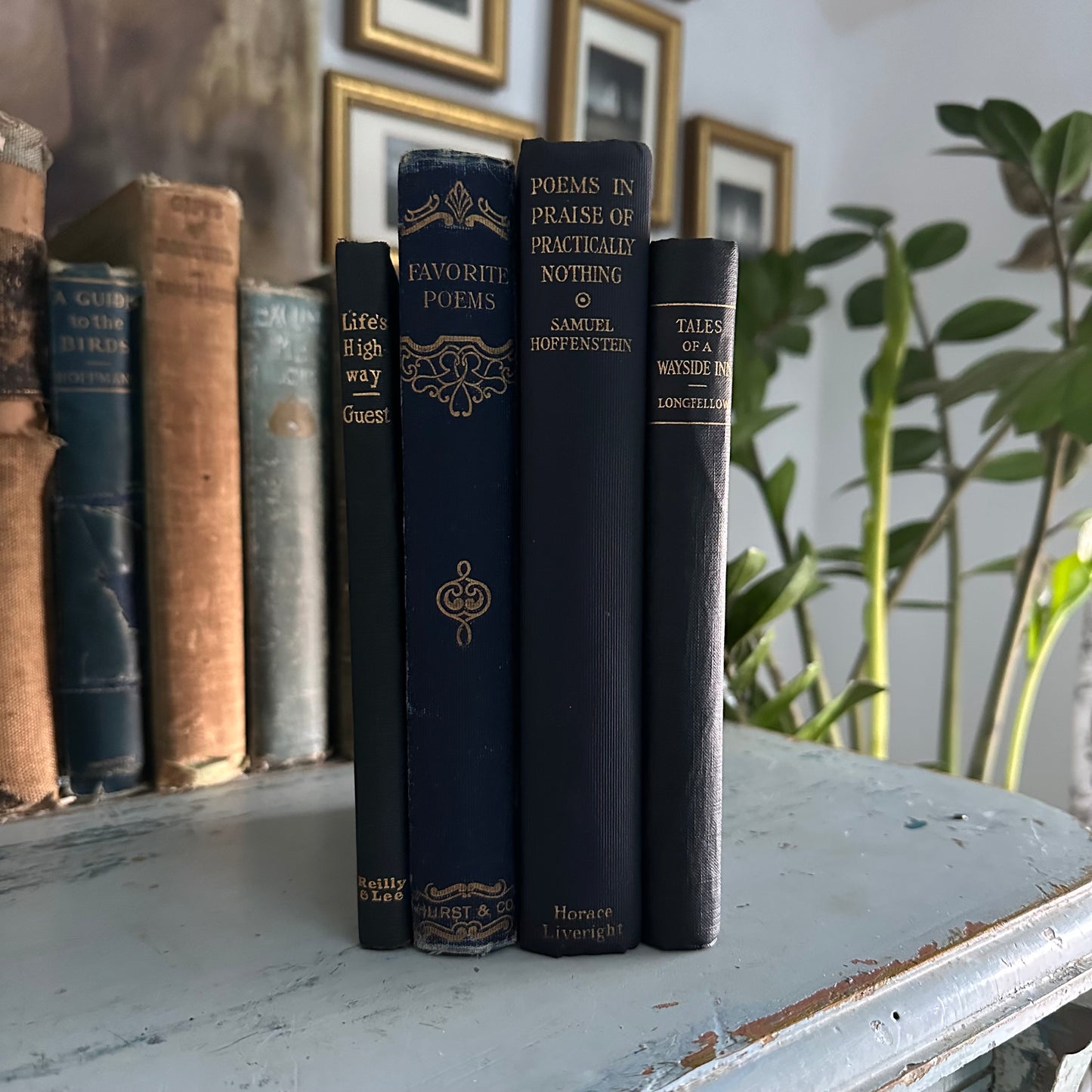 Set of 4 Antique Poetry Books in Blue