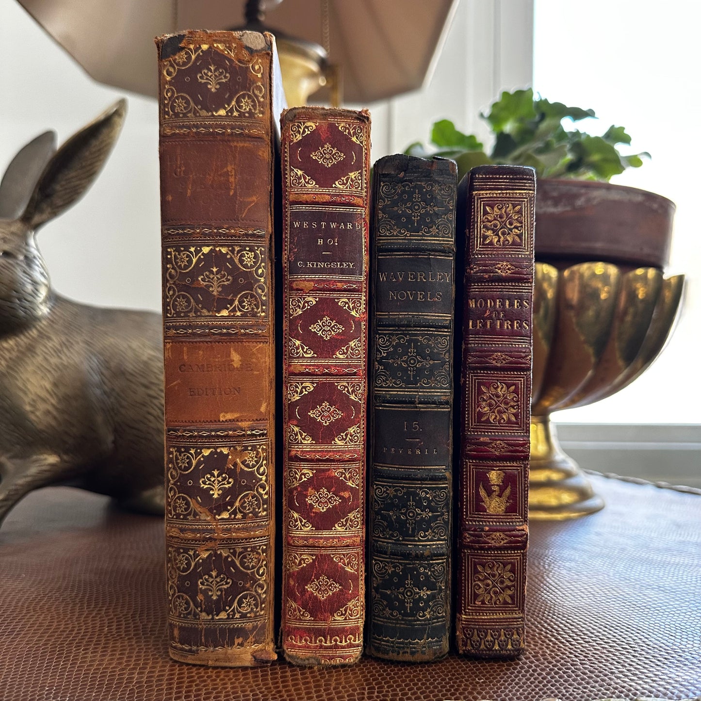 Antique Leather Book Stack | 18th–20th Century Decorative Books | Vintage Library Decor
