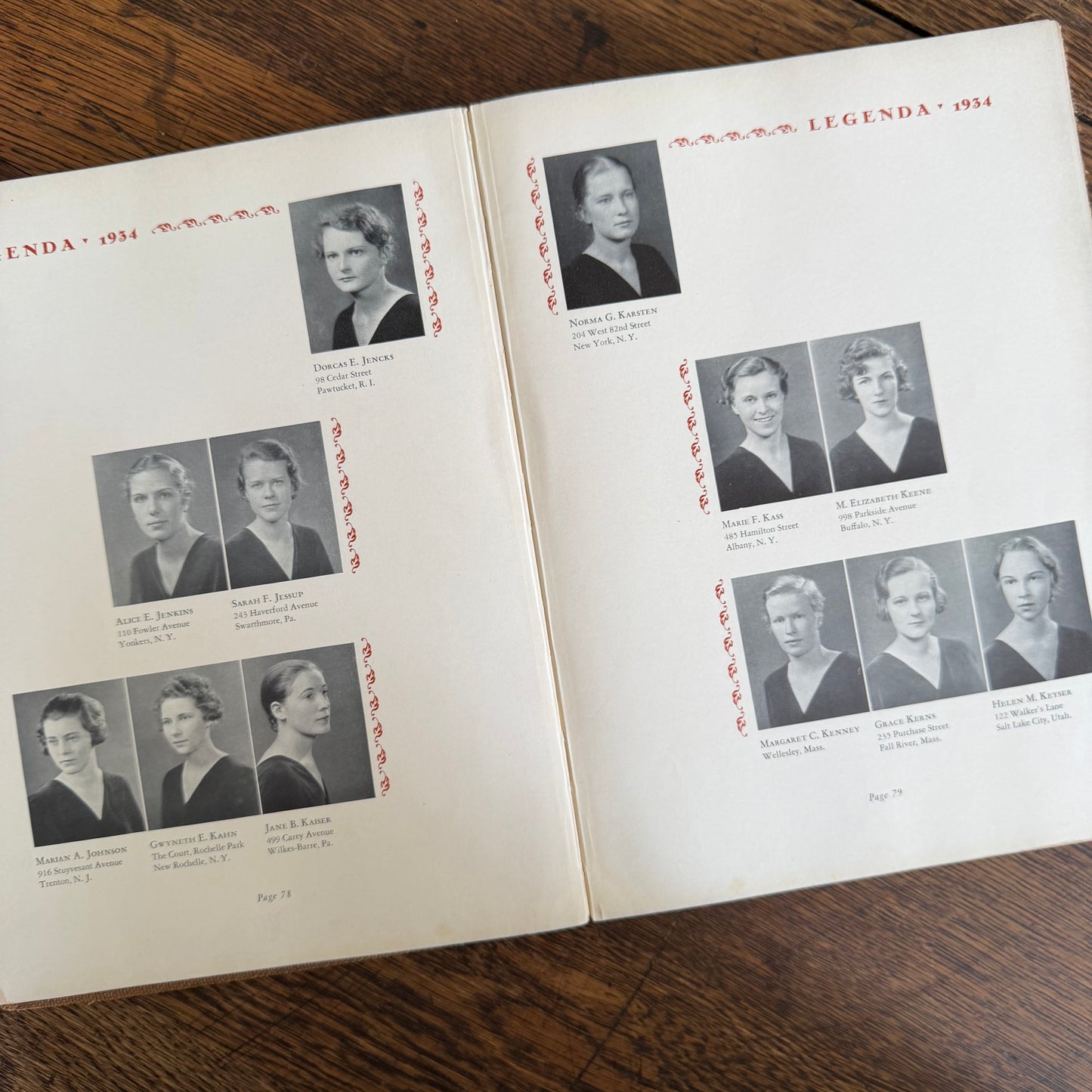 Wellesley Legenda 1934 Yearbook with Brass Bookmark, Wellesley College Massachusetts, The Northfield Hotel Reading Room Copy