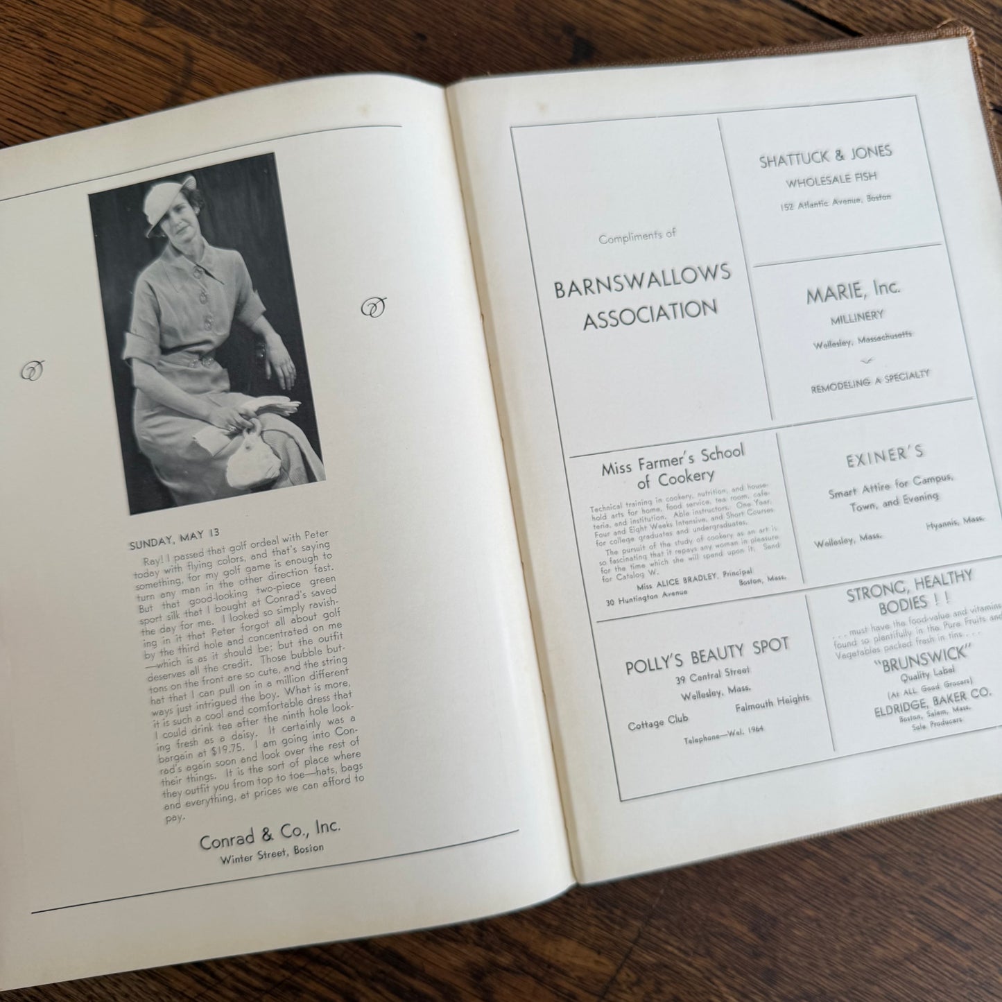 Wellesley Legenda 1934 Yearbook with Brass Bookmark, Wellesley College Massachusetts, The Northfield Hotel Reading Room Copy