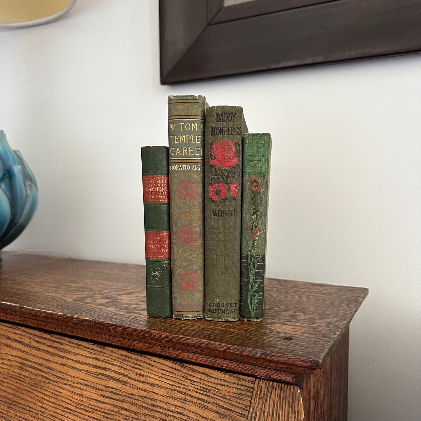 Victorian Antique Book Set - 1888-1912 - Green Decorative Books for Reading and Decorating