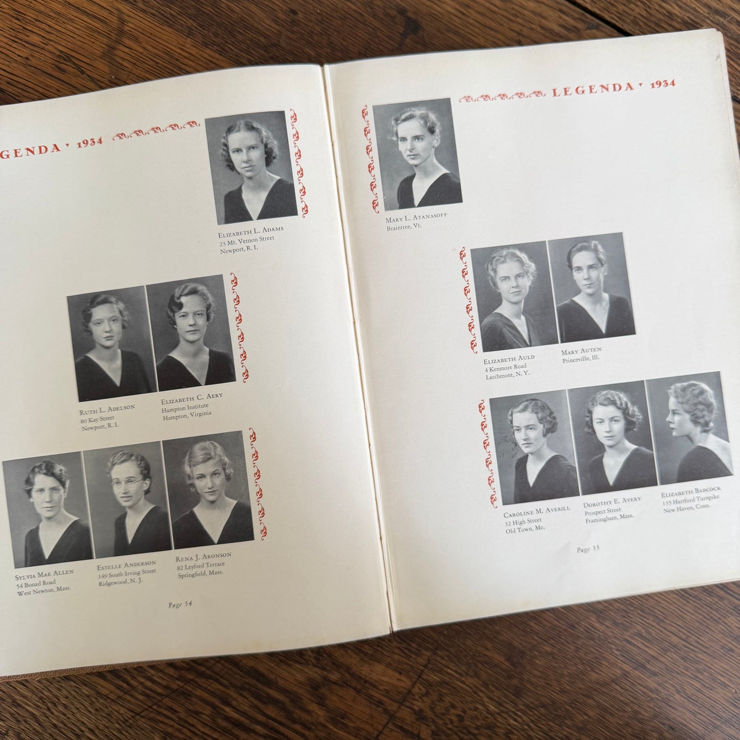 Wellesley Legenda 1934 Yearbook with Brass Bookmark, Wellesley College Massachusetts, The Northfield Hotel Reading Room Copy