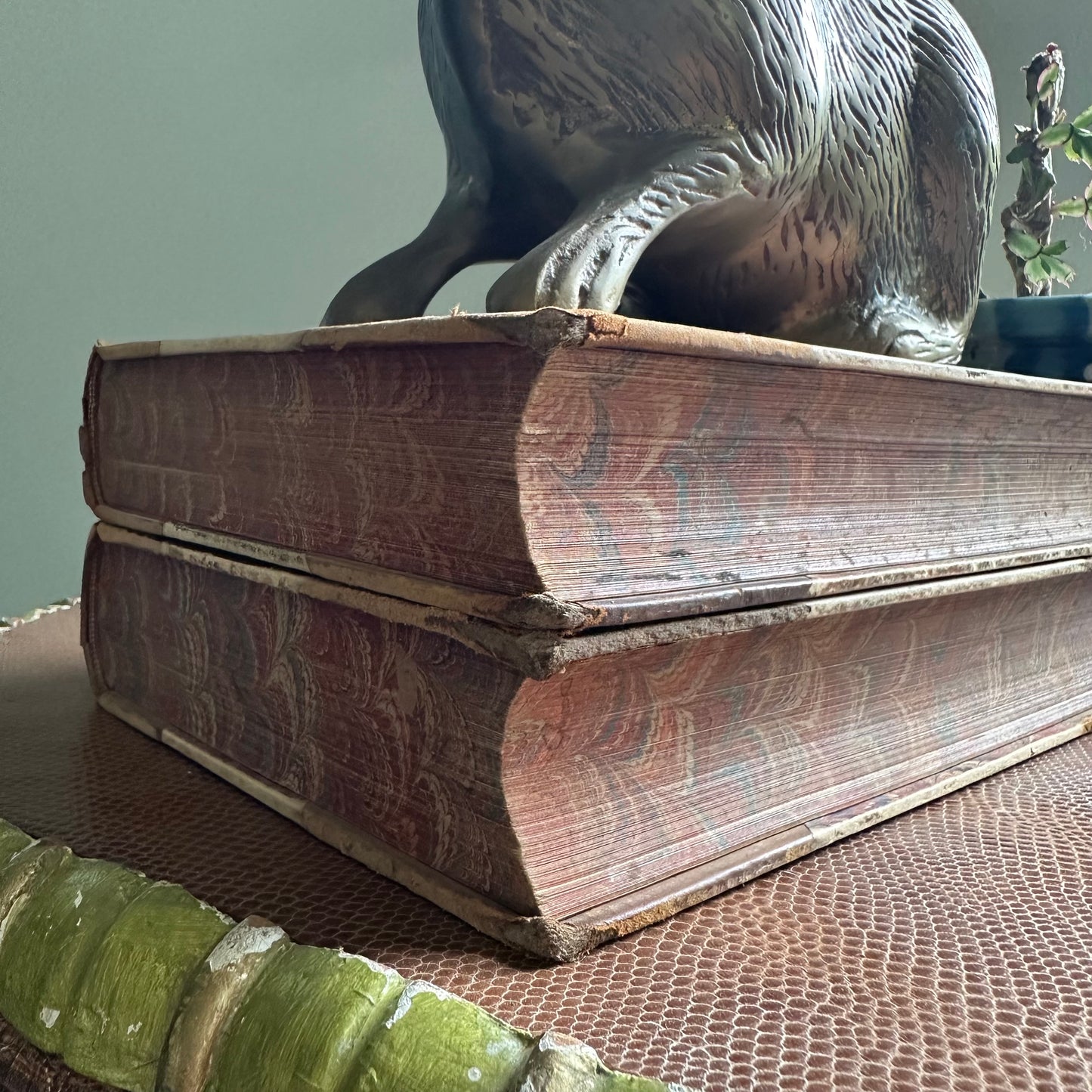 19th Century Books with Leather Covers & Marbled Page Ends