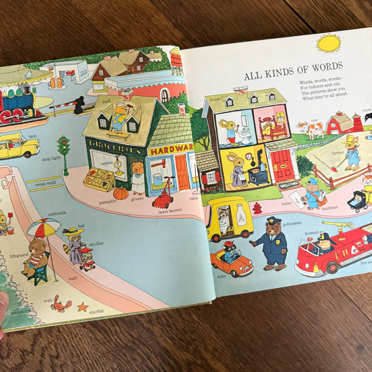 Richard Scarry Books Set of 2, Going Places & Fun with Words, 1971 Look & Learn Library, Golden Press
