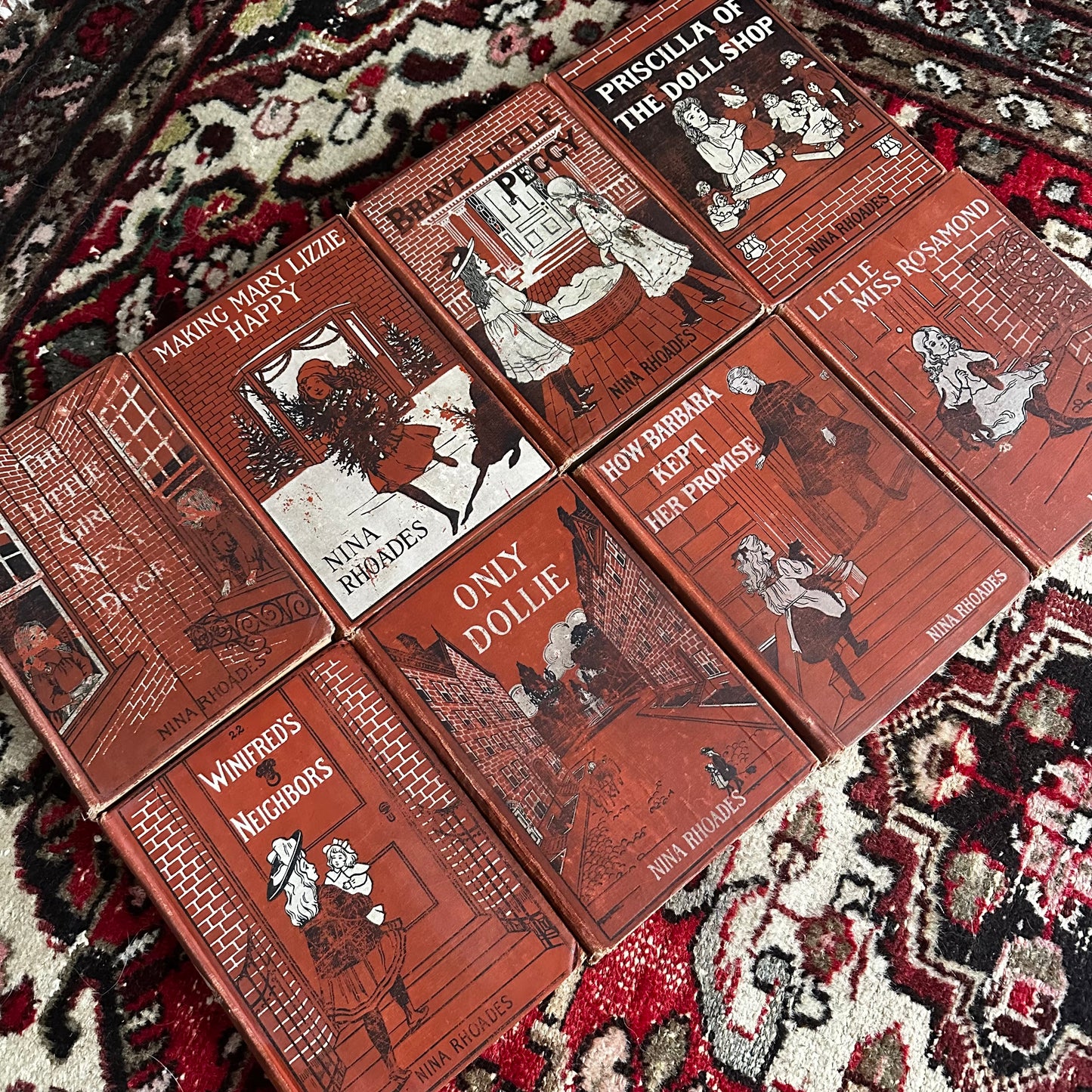 Set of 8 Nina Rhoades Antique Children’s Books (1901–1914) — Illustrated by Bertha Davidson Hoxie — Lothrop Lee & Shepard — Brick House Series