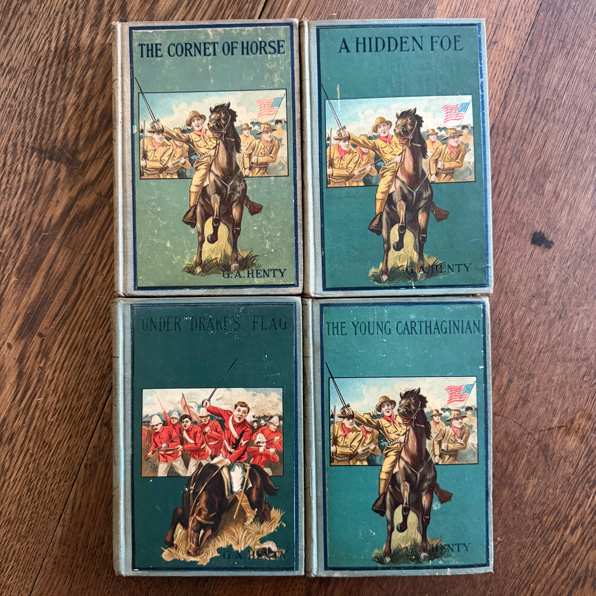 G. A. Henty, 4 Antique Adventure Novels, 135–145 Years Old — Hurst & Co. | A Hidden Foe, The Young Carthaginian, Under Drake’s Flag & The Cornet of Horse