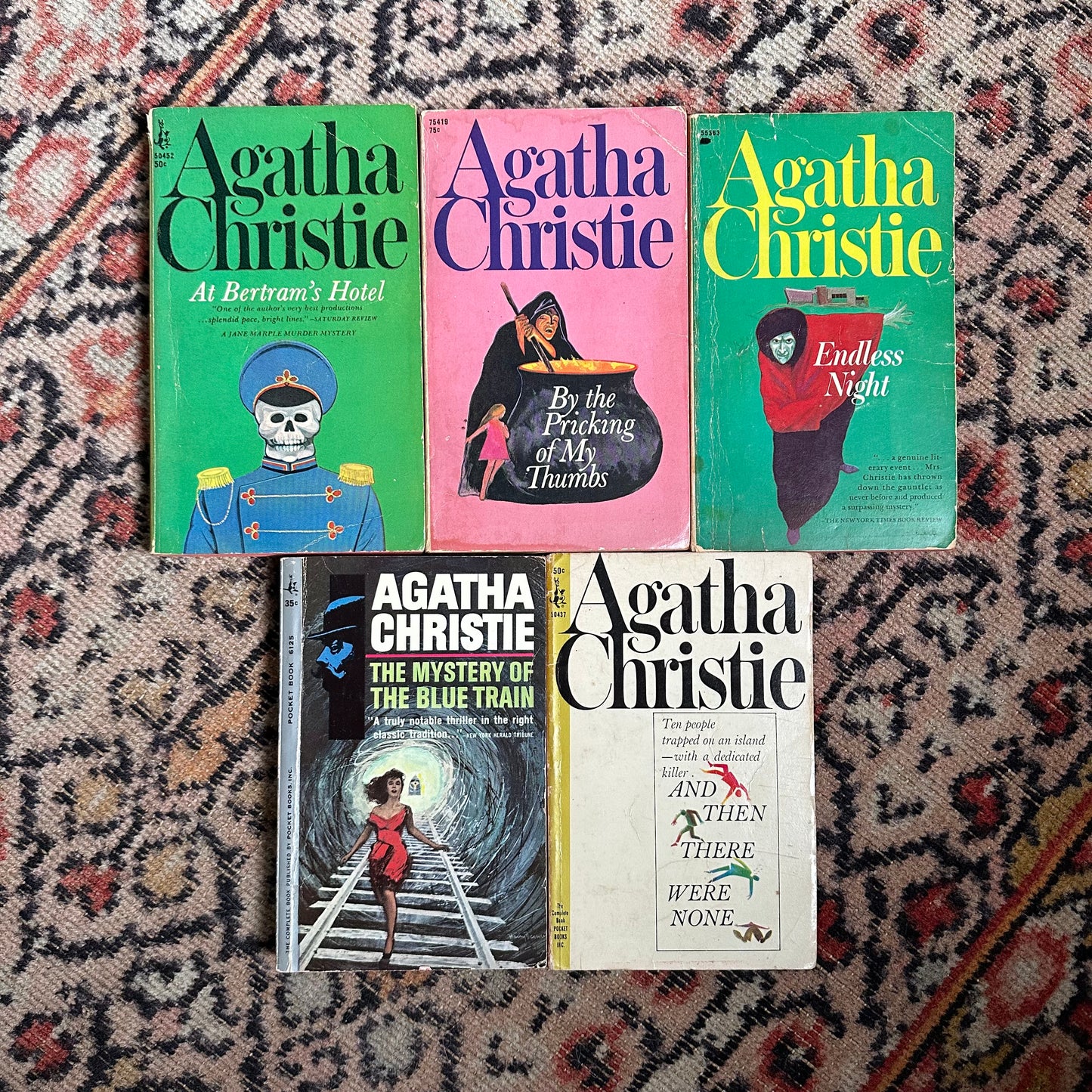 A Stack of 5 Vintage Agatha Christie Pocket Books Paperbacks