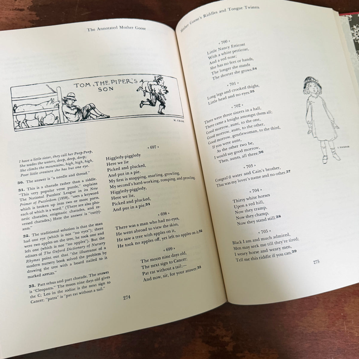 The Annotated Mother Goose  - 1962 Vintage Illustrated Nursery Rhymes  - Illustrated by Caldecott, Crane, Rackham, Greenaway, and Maxfield Parrish