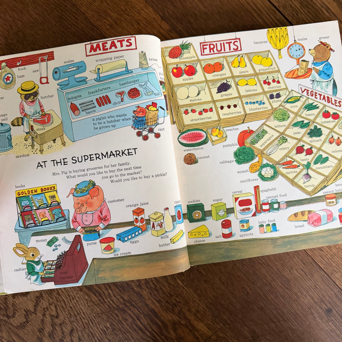 Richard Scarry Books Set of 2, Going Places & Fun with Words, 1971 Look & Learn Library, Golden Press