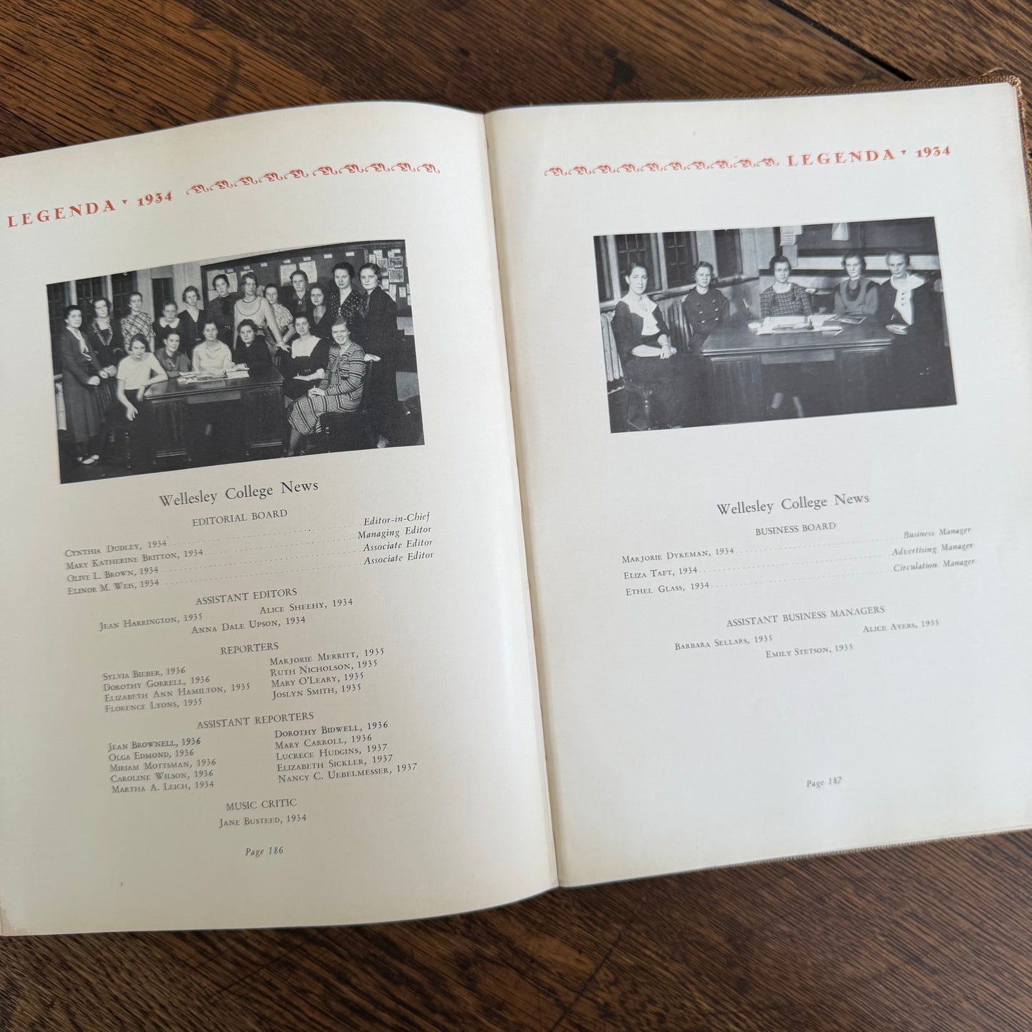 Wellesley Legenda 1934 Yearbook with Brass Bookmark, Wellesley College Massachusetts, The Northfield Hotel Reading Room Copy