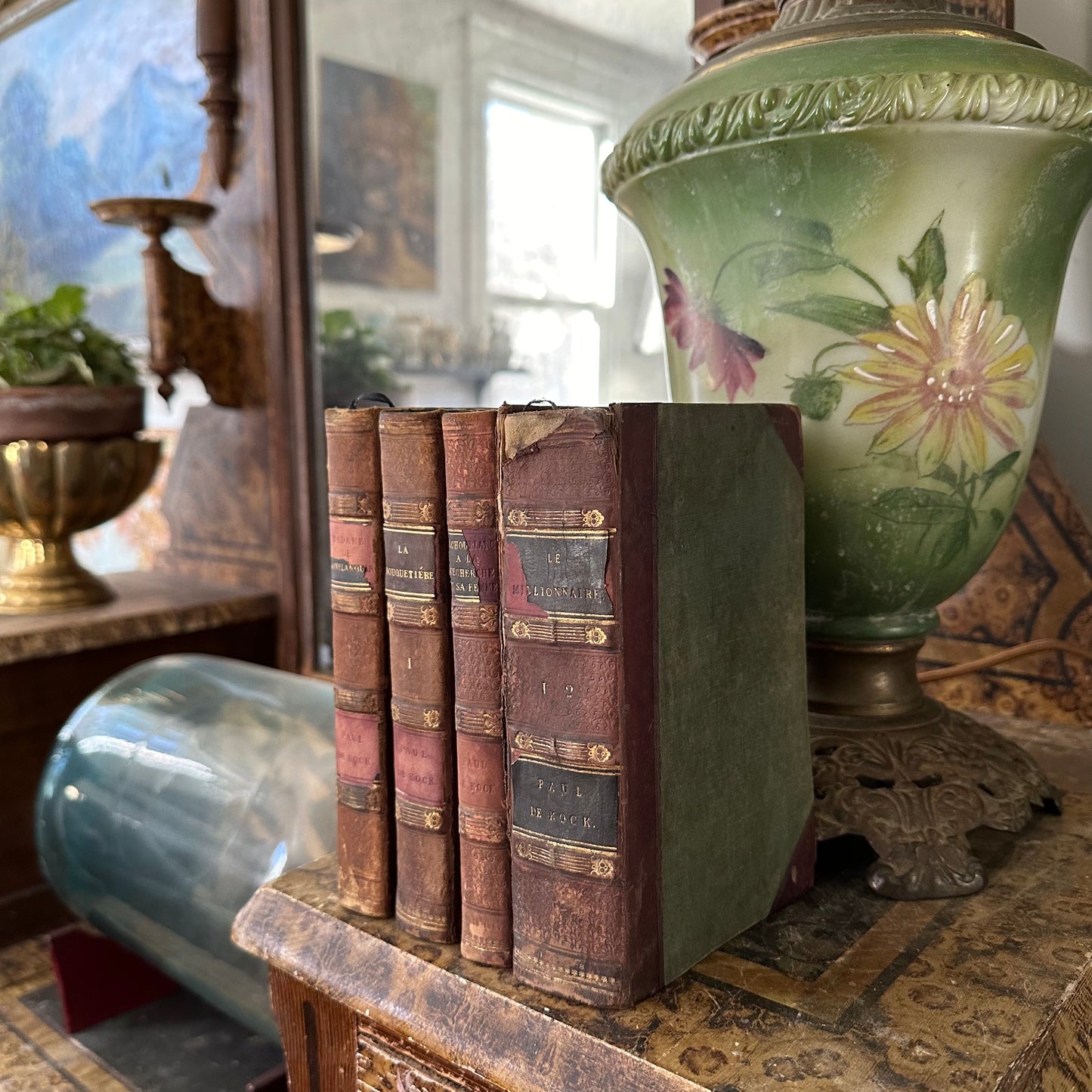 4 19th Century Leather-Bound Books in French by Paul De Rock