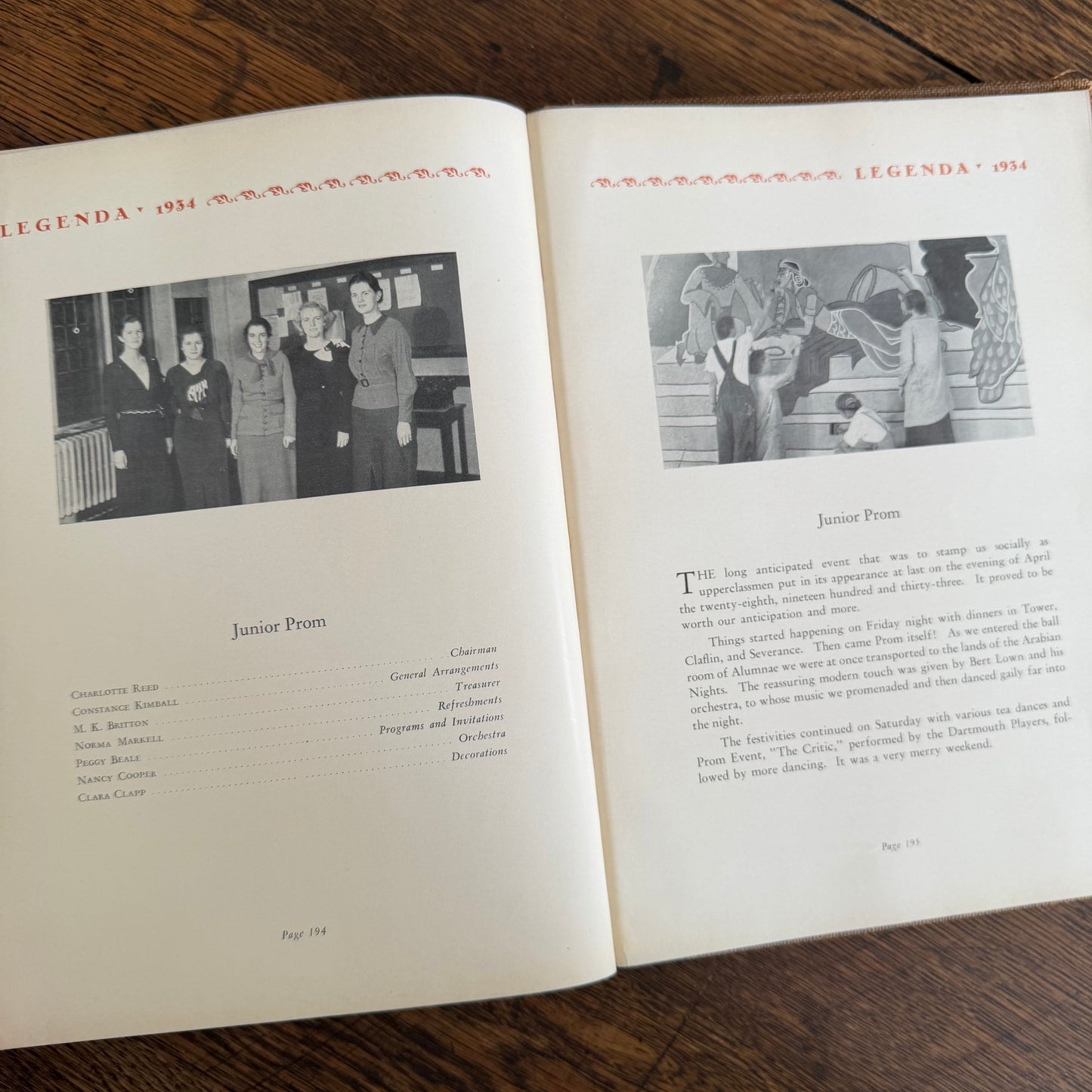 Wellesley Legenda 1934 Yearbook with Brass Bookmark, Wellesley College Massachusetts, The Northfield Hotel Reading Room Copy