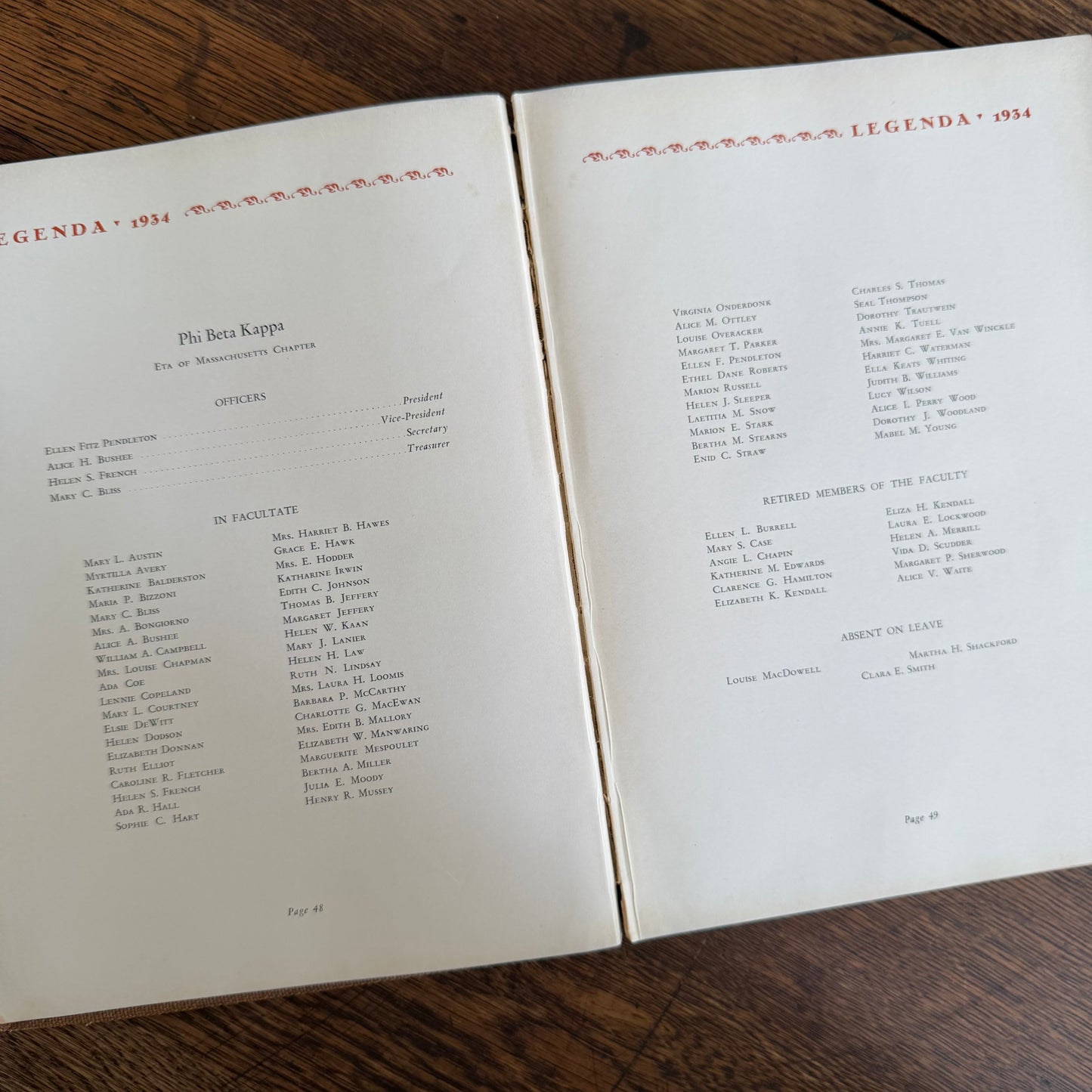 Wellesley Legenda 1934 Yearbook with Brass Bookmark, Wellesley College Massachusetts, The Northfield Hotel Reading Room Copy
