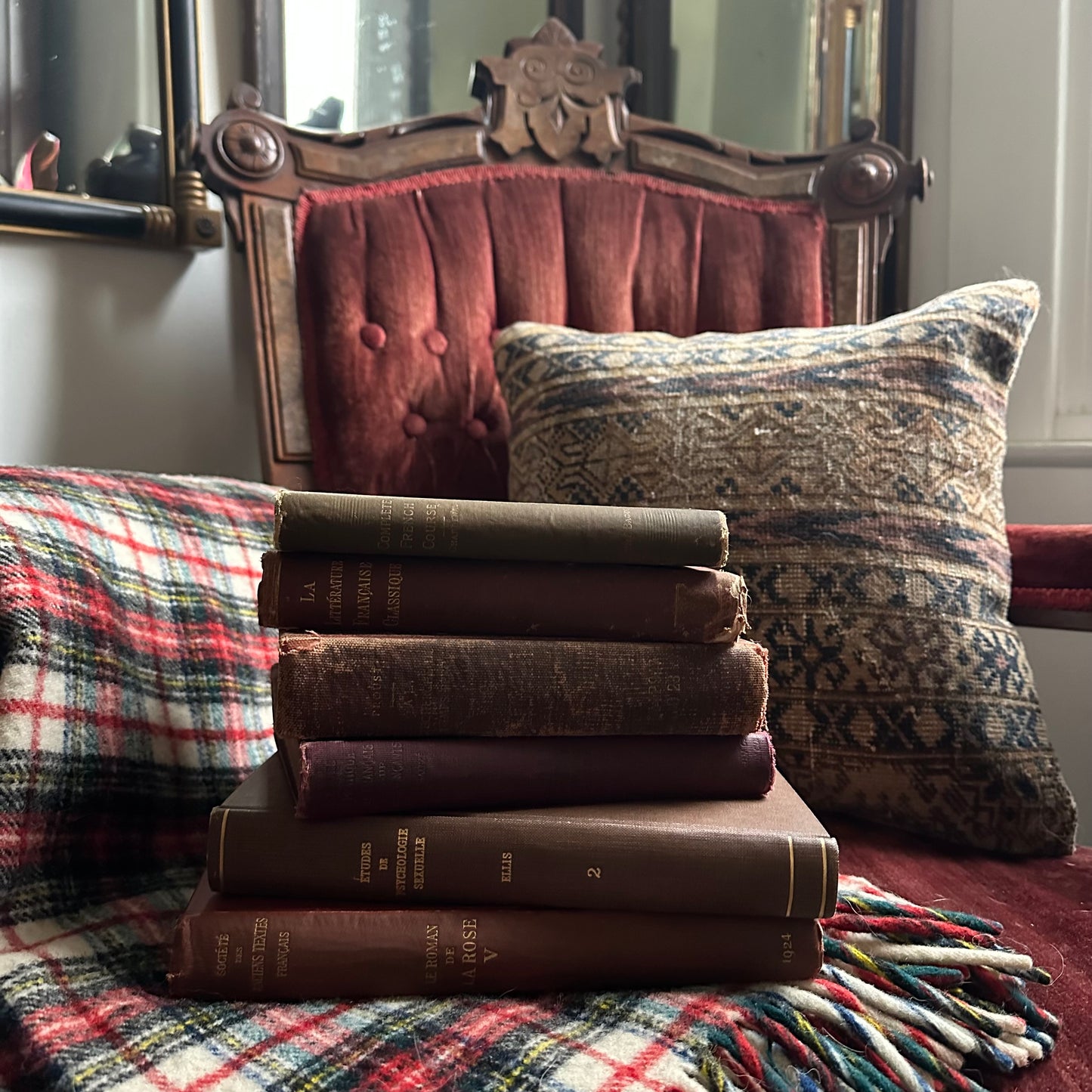 A Stack of Six Antique French Books