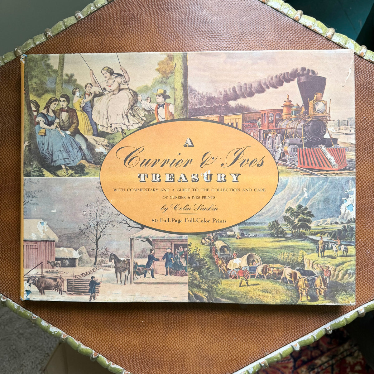 A Currier & Ives Treasury 1955 Colin Simkin | 80 Full Color Prints Americana Art Book Oversized 12x16 Vintage Coffee Table Book Independence Day Decor