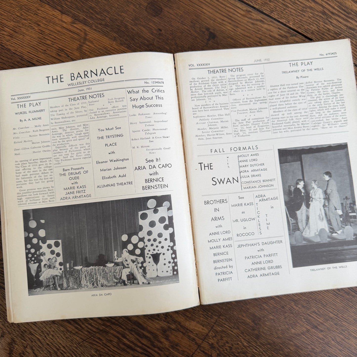 Wellesley Legenda 1934 Yearbook with Brass Bookmark, Wellesley College Massachusetts, The Northfield Hotel Reading Room Copy