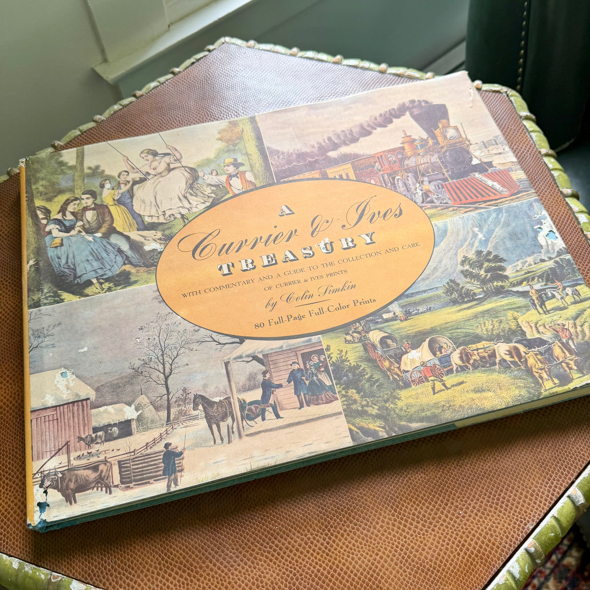 A Currier & Ives Treasury 1955 Colin Simkin | 80 Full Color Prints Americana Art Book Oversized 12x16 Vintage Coffee Table Book Independence Day Decor