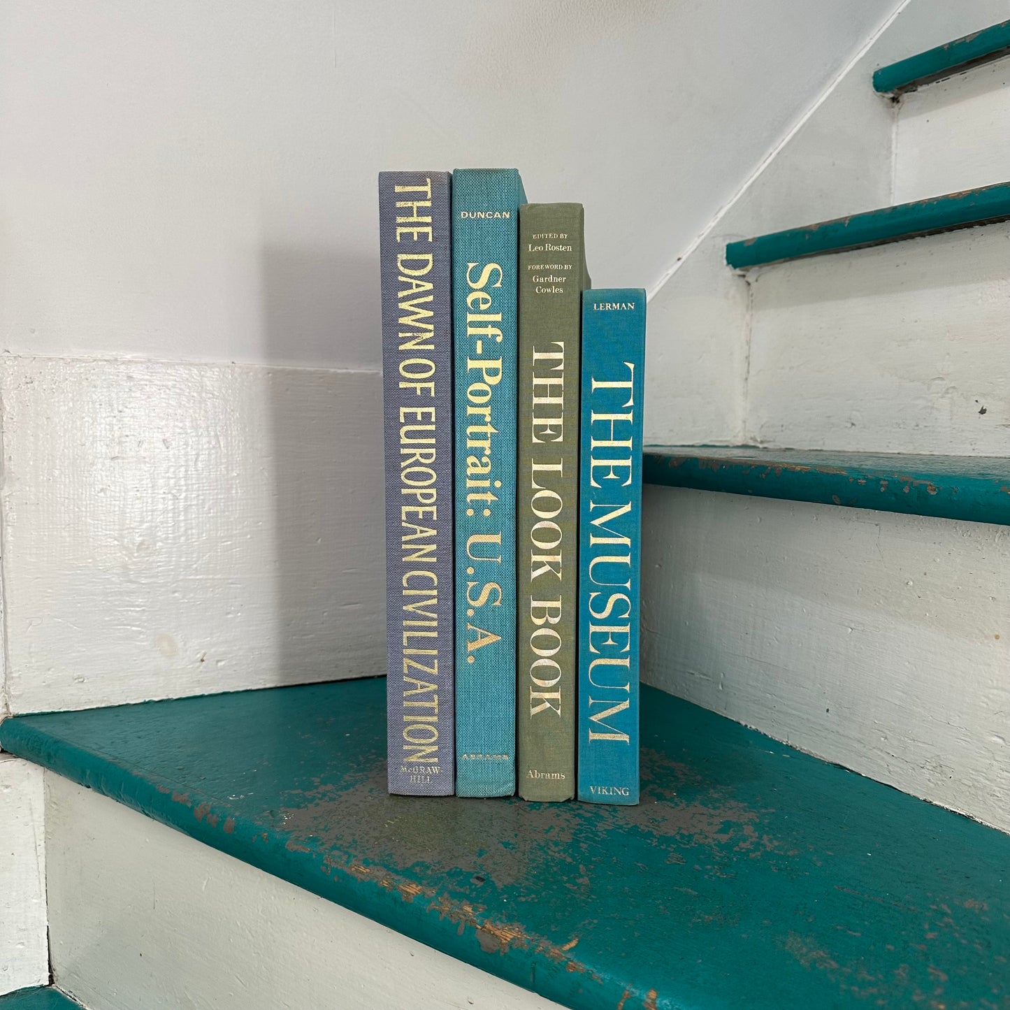 A Set of 4 Vintage Coffee Table Books in Shades of Green and Blue!