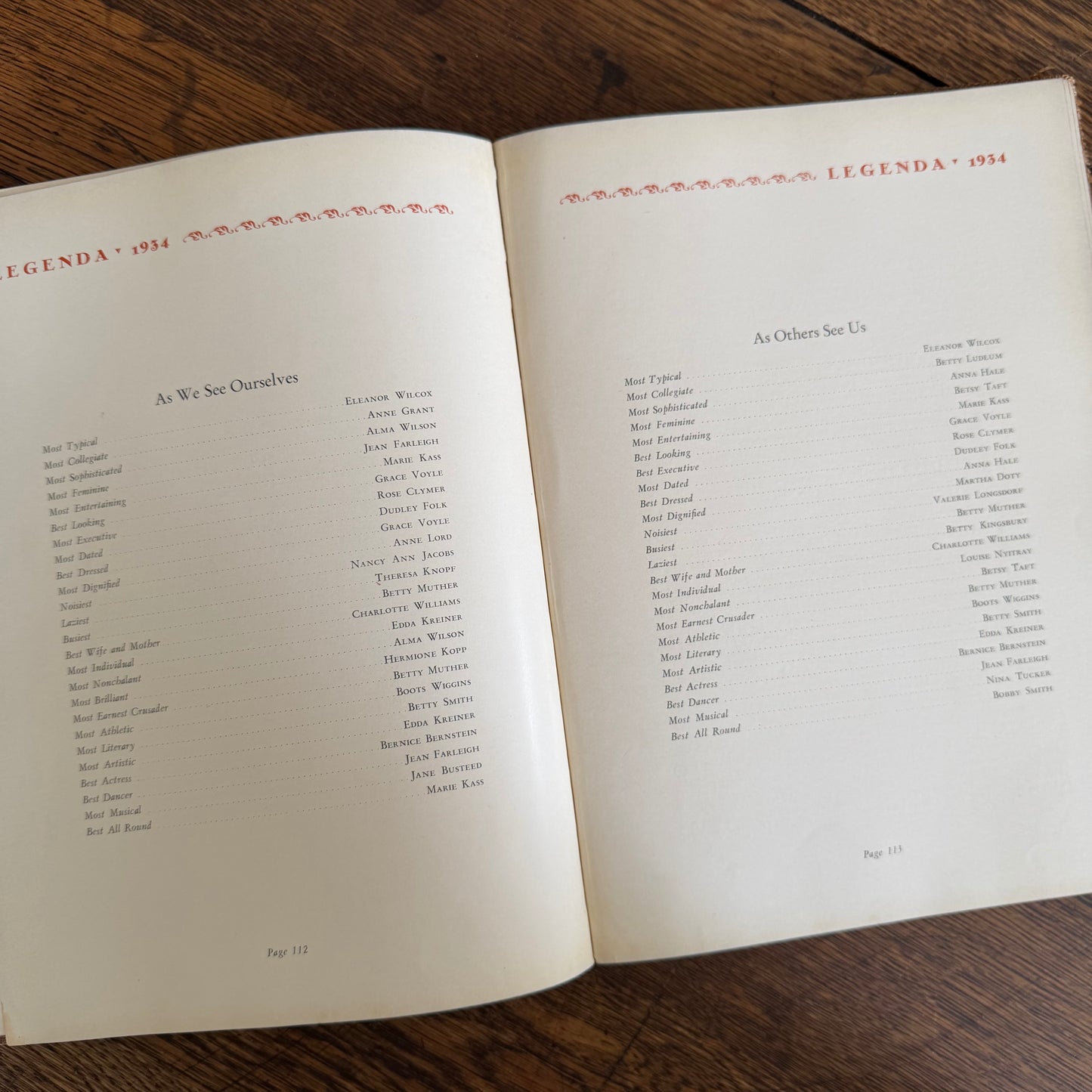 Wellesley Legenda 1934 Yearbook with Brass Bookmark, Wellesley College Massachusetts, The Northfield Hotel Reading Room Copy