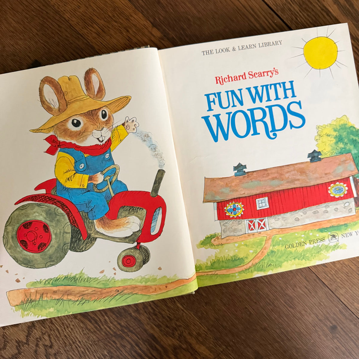 Richard Scarry Books Set of 2, Going Places & Fun with Words, 1971 Look & Learn Library, Golden Press
