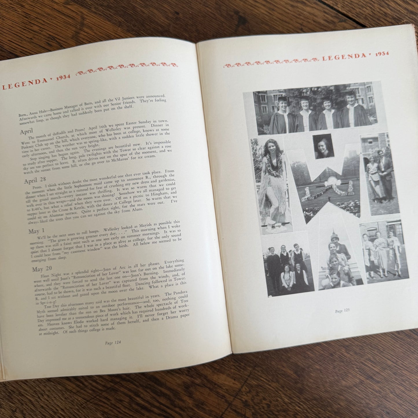 Wellesley Legenda 1934 Yearbook with Brass Bookmark, Wellesley College Massachusetts, The Northfield Hotel Reading Room Copy