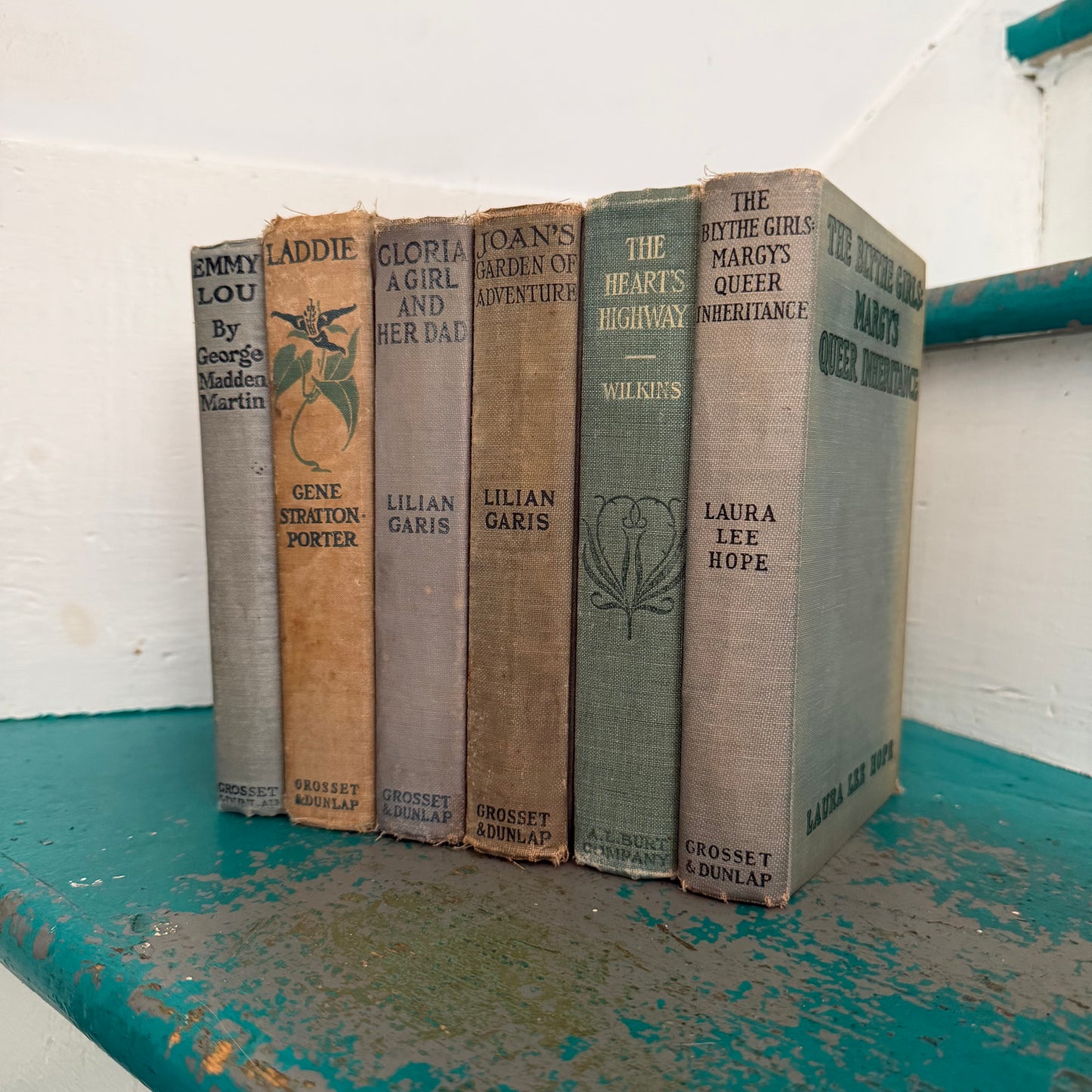 6 Antique Fiction Books in Fabulous Shades of Blue - 1900-1925 - Lillian Garis Laura Lee Hope Gene Stratton Porter, etc.