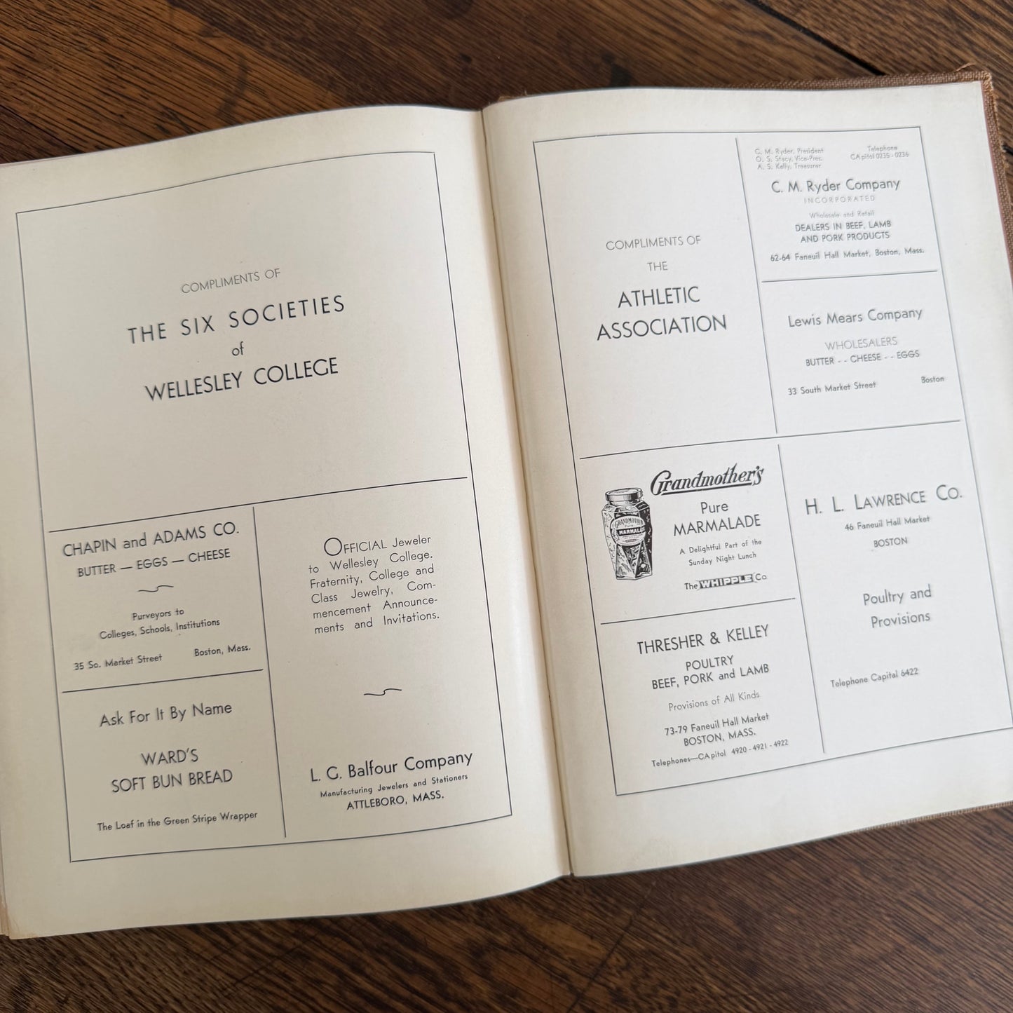 Wellesley Legenda 1934 Yearbook with Brass Bookmark, Wellesley College Massachusetts, The Northfield Hotel Reading Room Copy