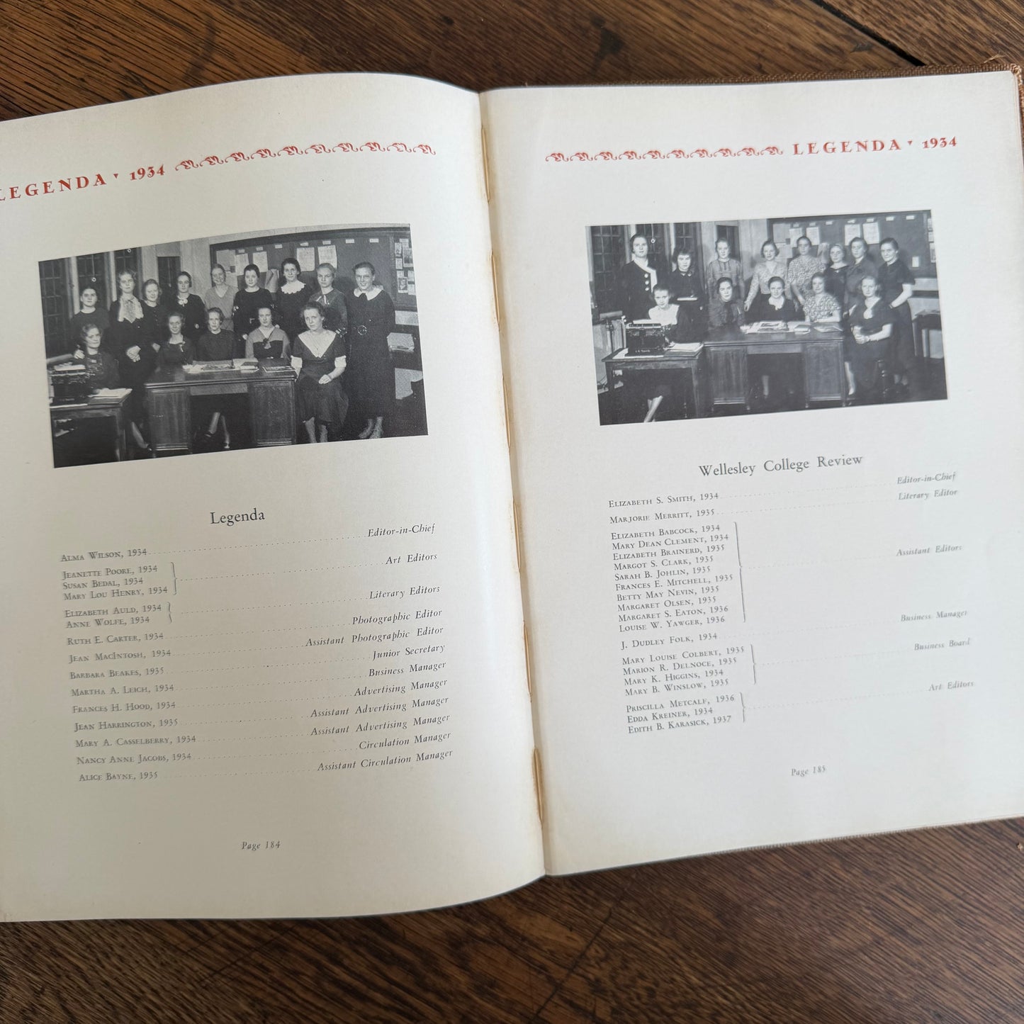 Wellesley Legenda 1934 Yearbook with Brass Bookmark, Wellesley College Massachusetts, The Northfield Hotel Reading Room Copy