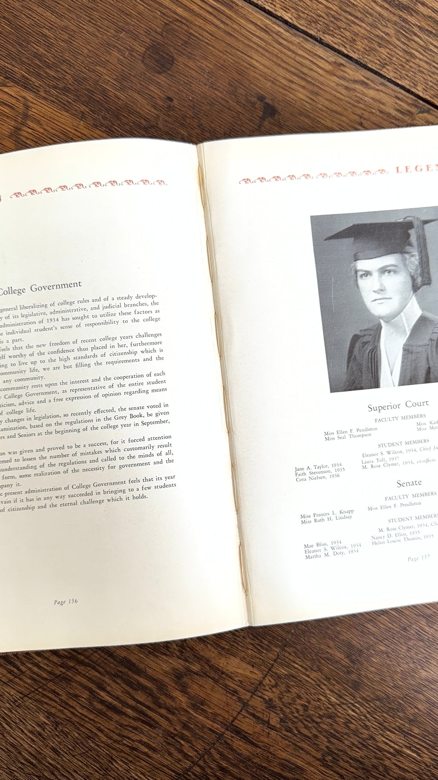 Wellesley Legenda 1934 Yearbook with Brass Bookmark, Wellesley College Massachusetts, The Northfield Hotel Reading Room Copy