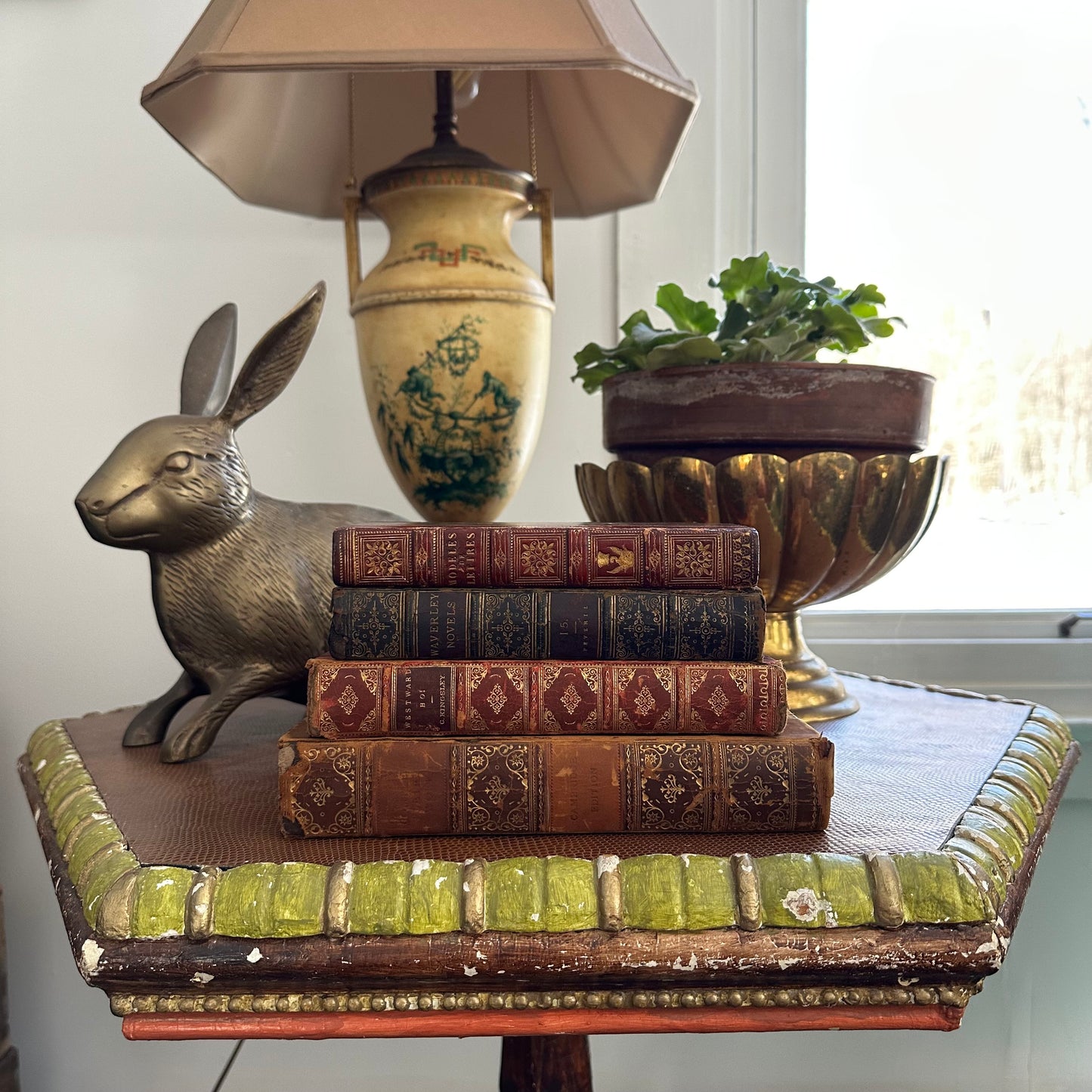 Antique Leather Book Stack | 18th–20th Century Decorative Books | Vintage Library Decor