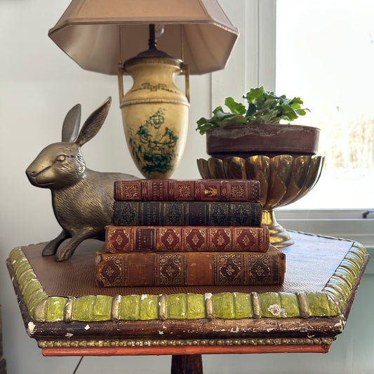 Antique Leather Book Stack | 18th–20th Century Decorative Books | Vintage Library Decor