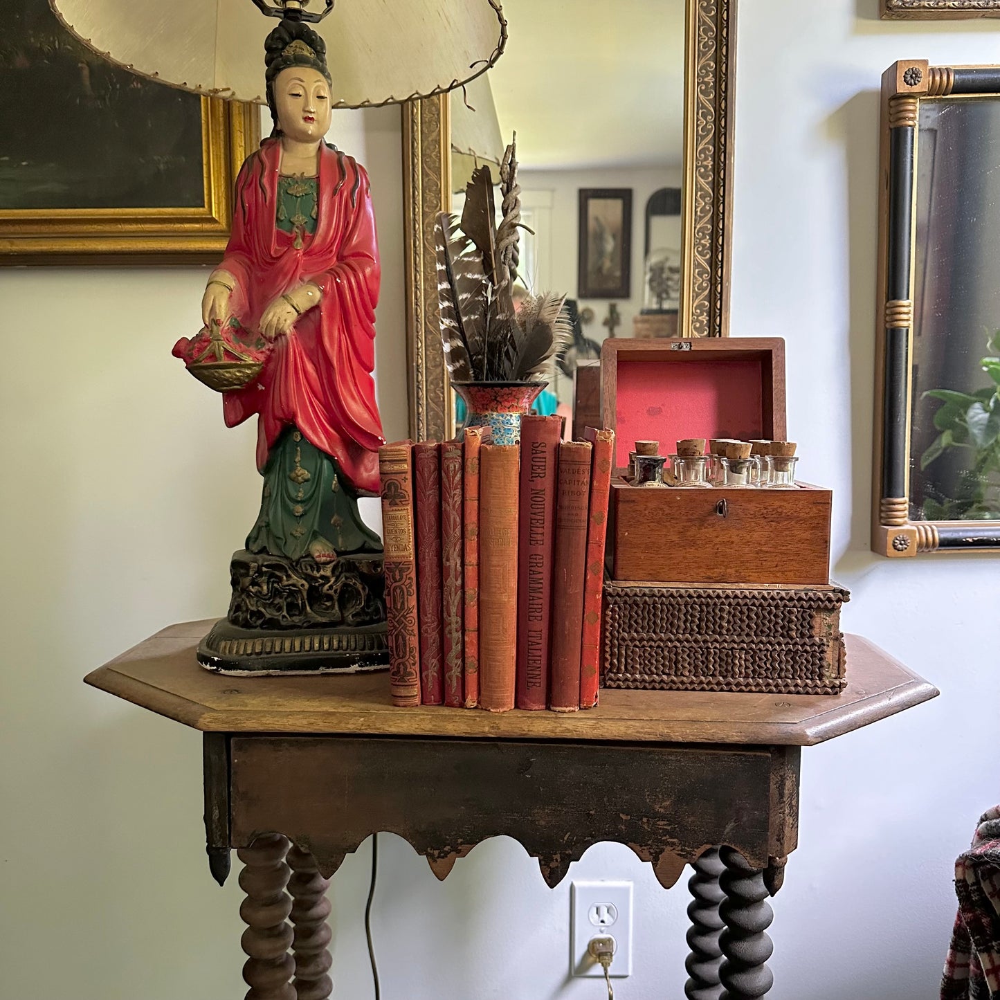 Collection of 8 Antique Foreign Language Books in Red