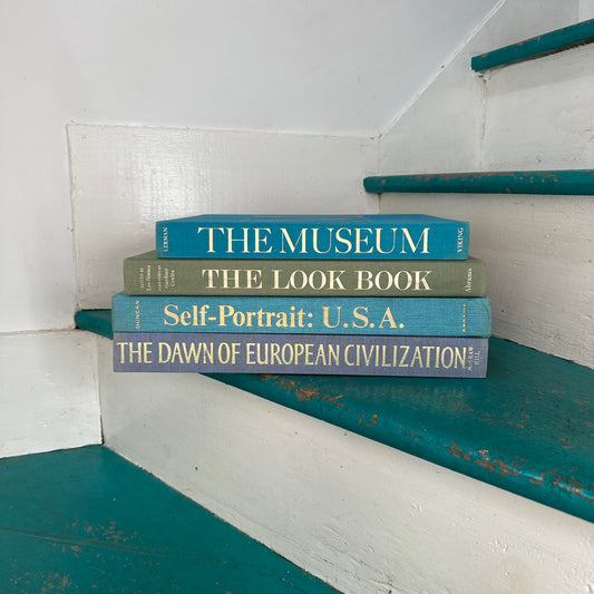 A Set of 4 Vintage Coffee Table Books in Shades of Green and Blue!