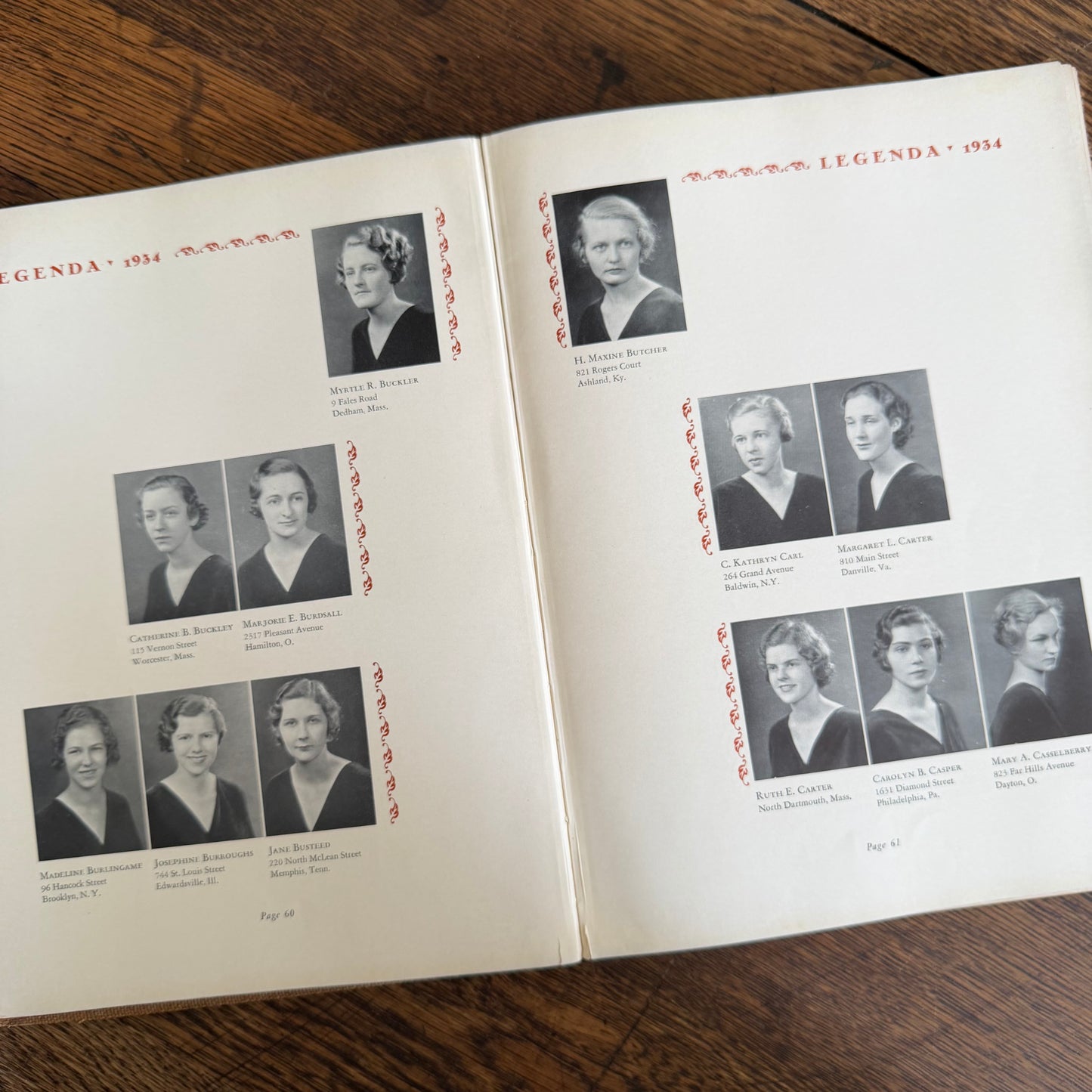 Wellesley Legenda 1934 Yearbook with Brass Bookmark, Wellesley College Massachusetts, The Northfield Hotel Reading Room Copy
