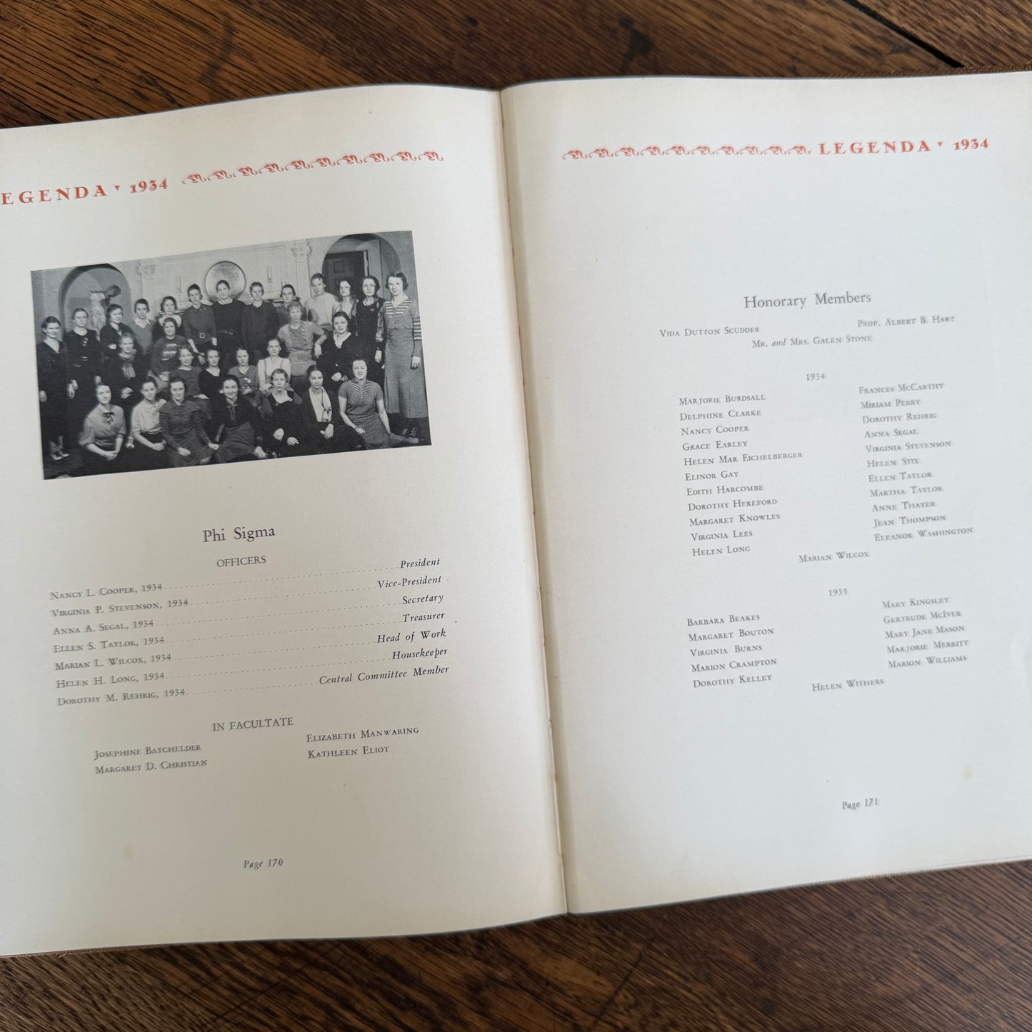 Wellesley Legenda 1934 Yearbook with Brass Bookmark, Wellesley College Massachusetts, The Northfield Hotel Reading Room Copy
