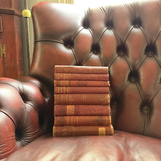 8 Antique Books, Victorian Literature & Children’s Classics — 1874–1888+ | Stowe, Hugo, Abbott, Hood, Beecher & More | Pretty & Seasonal Brown & Red Bindings