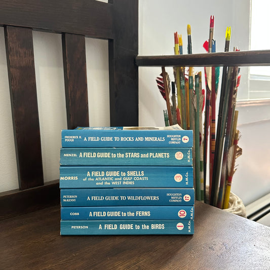 Set of 6 Vintage Peterson Field Guides | Softcover 1970s–80s Nature Books | Birds, Ferns, Wildflowers, Shells, Stars, Rocks