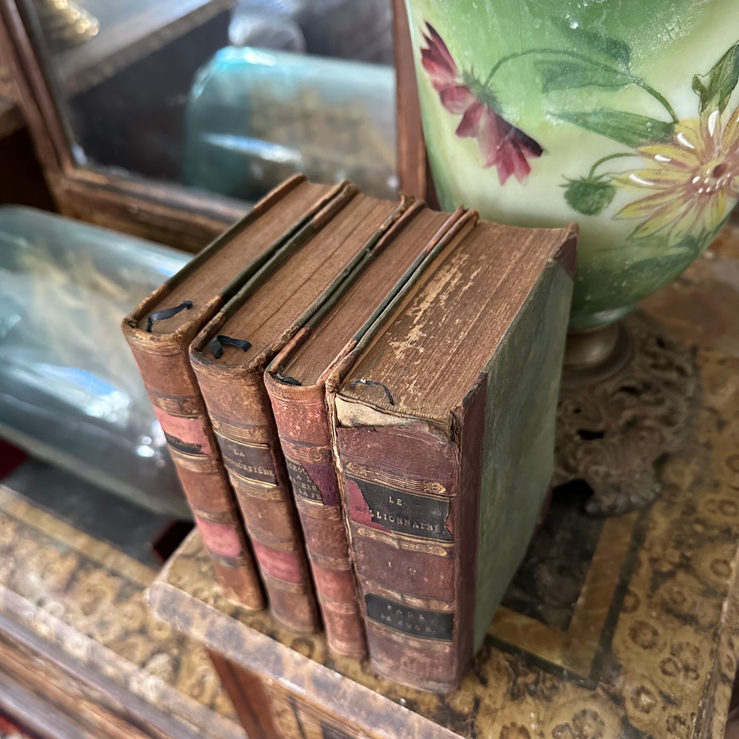 4 19th Century Leather-Bound Books in French by Paul De Rock