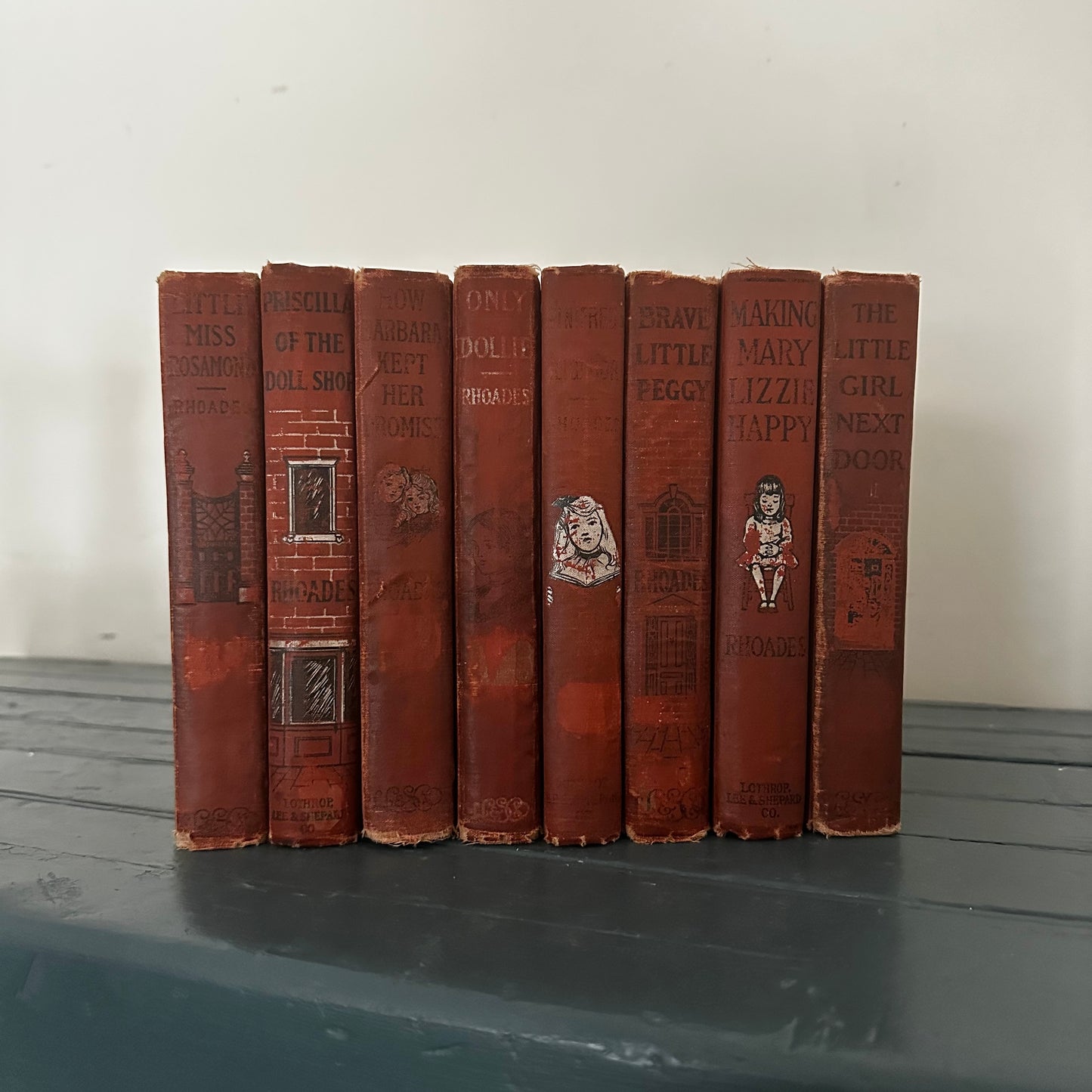 Set of 8 Nina Rhoades Antique Children’s Books (1901–1914) — Illustrated by Bertha Davidson Hoxie — Lothrop Lee & Shepard — Brick House Series