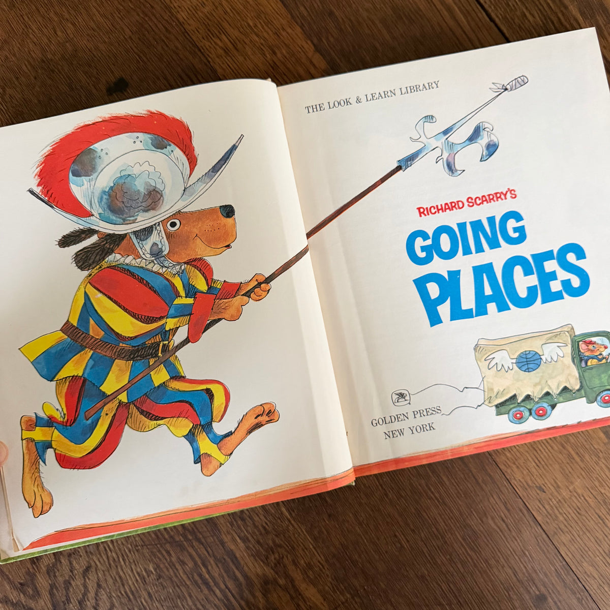 Richard Scarry Books Set of 2, Going Places & Fun with Words, 1971 Look & Learn Library, Golden Press