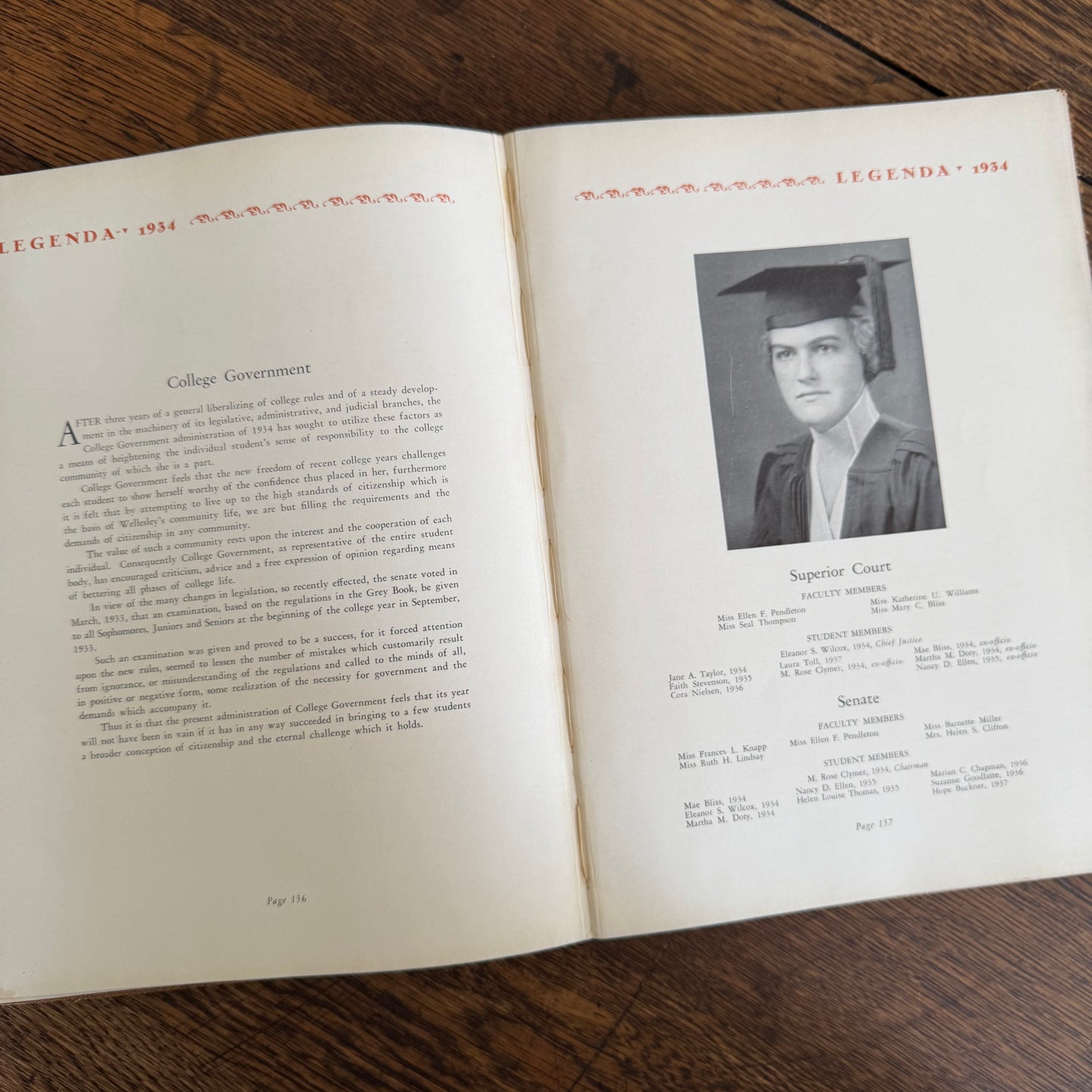 Wellesley Legenda 1934 Yearbook with Brass Bookmark, Wellesley College Massachusetts, The Northfield Hotel Reading Room Copy
