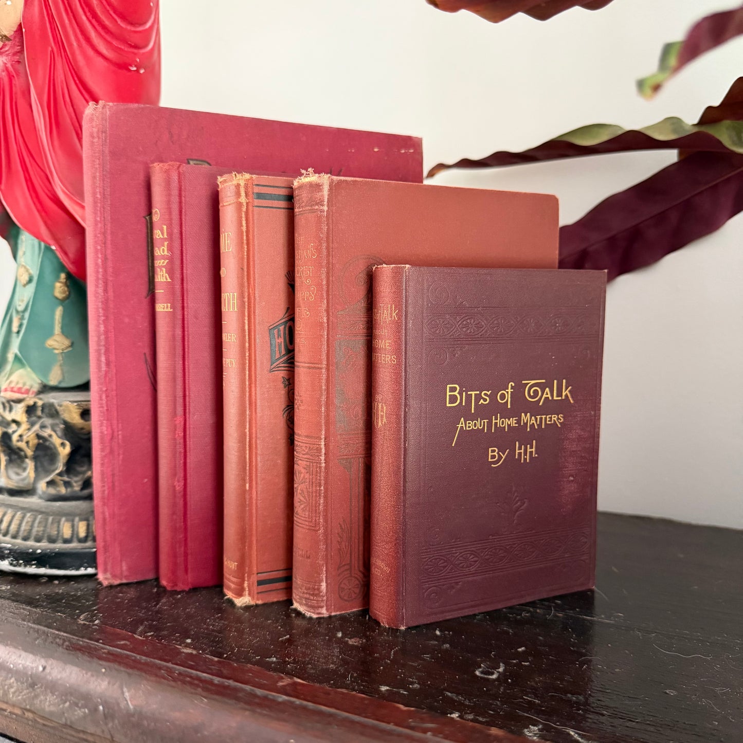 5 Antique Victorian Era Self Help Books in Red - 1880-1912