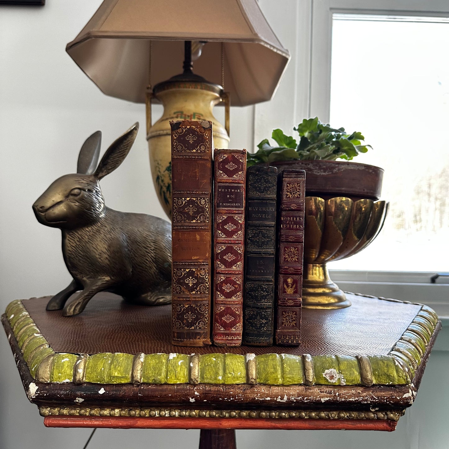 Antique Leather Book Stack | 18th–20th Century Decorative Books | Vintage Library Decor