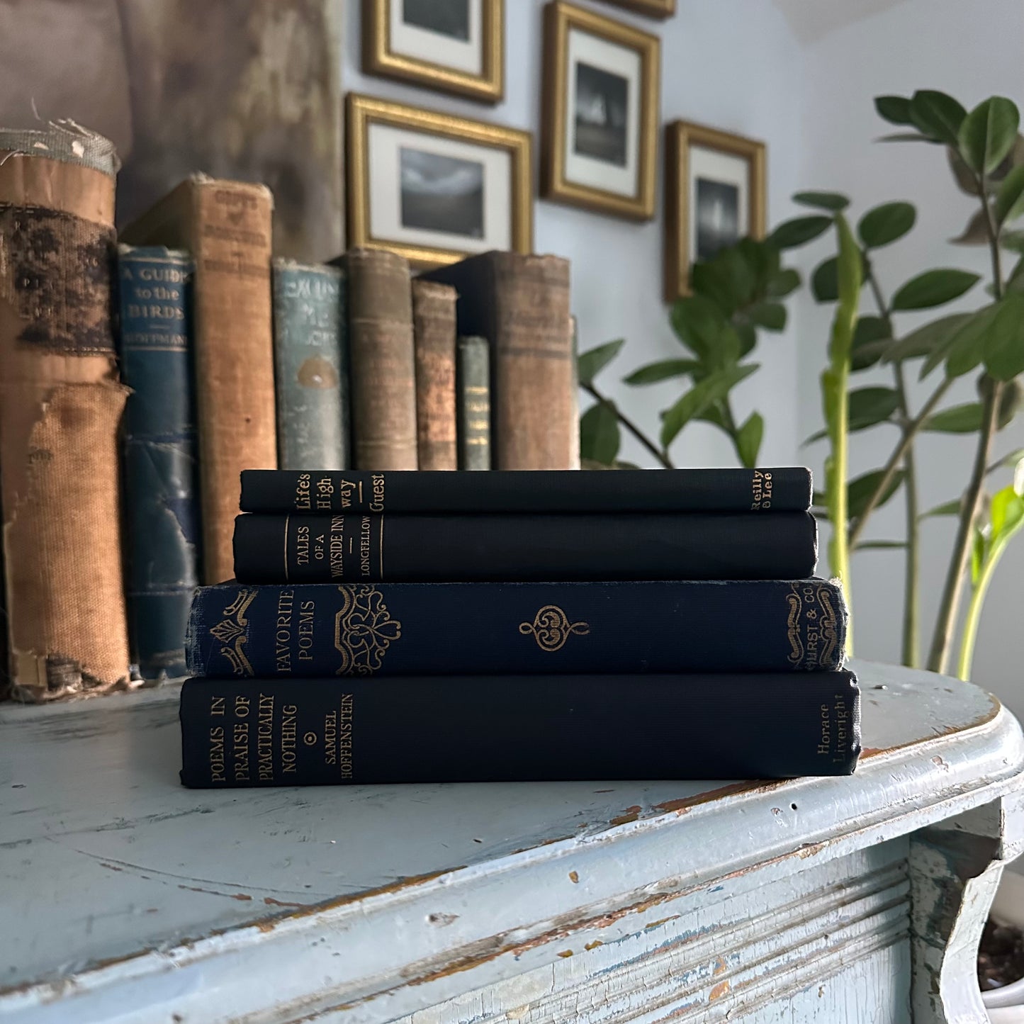 Set of 4 Antique Poetry Books in Blue