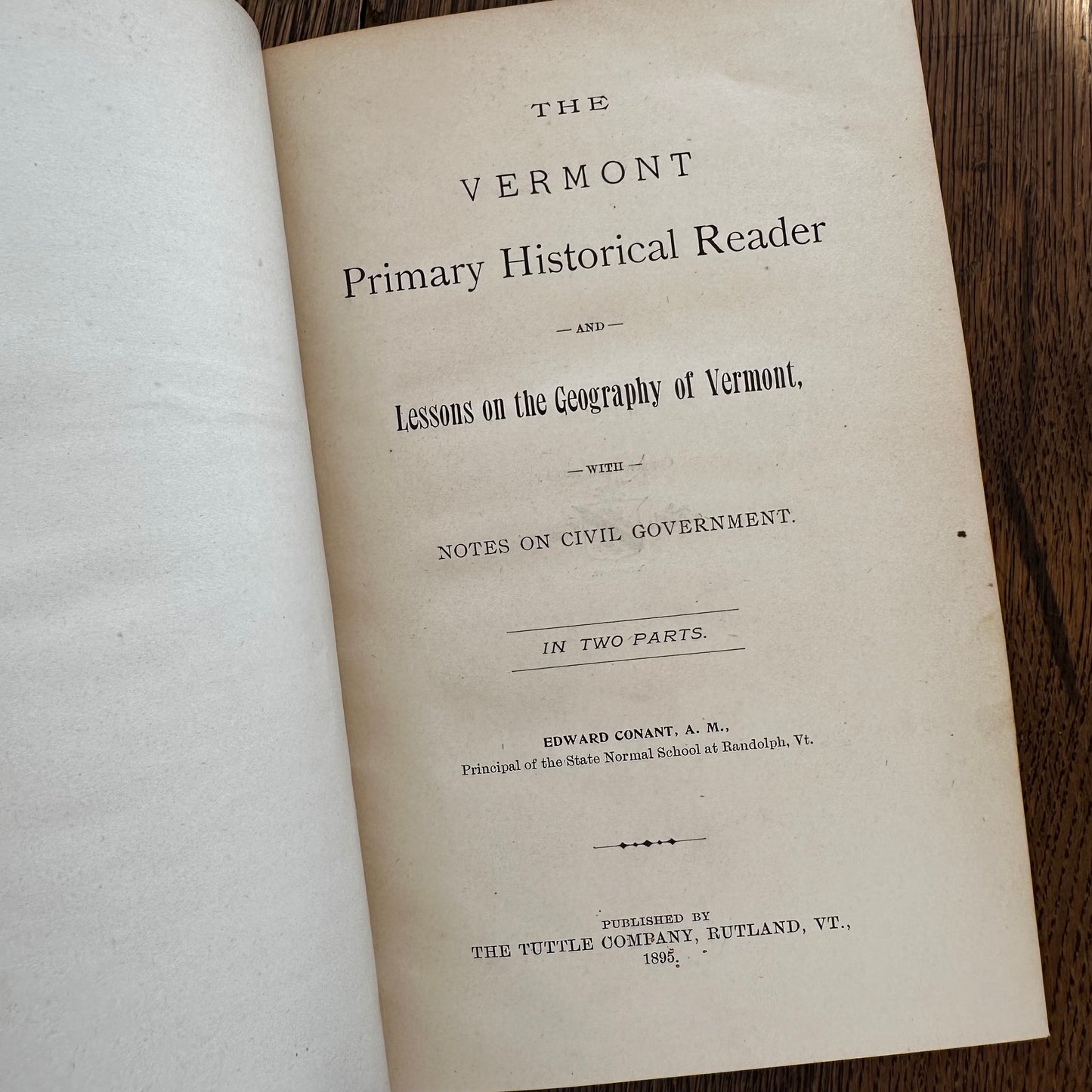 1895 Vermont Historical Reader for Primary Schools by Edward Conant — Illustrated VT Geography & Civil Government Antique Schoolbook