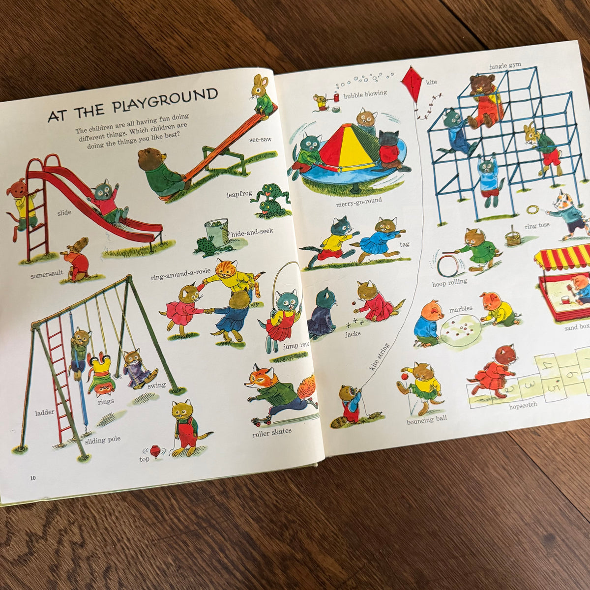 Richard Scarry Books Set of 2, Going Places & Fun with Words, 1971 Look & Learn Library, Golden Press